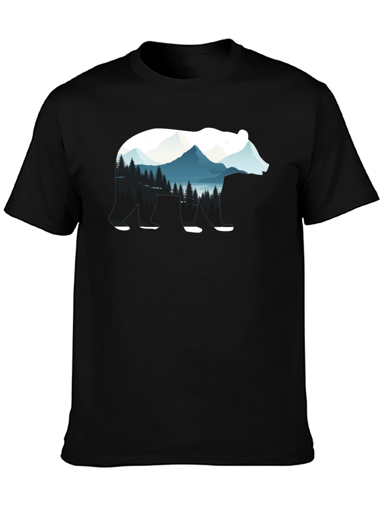 Bear Silhouette Nature Graphic Tee - Black