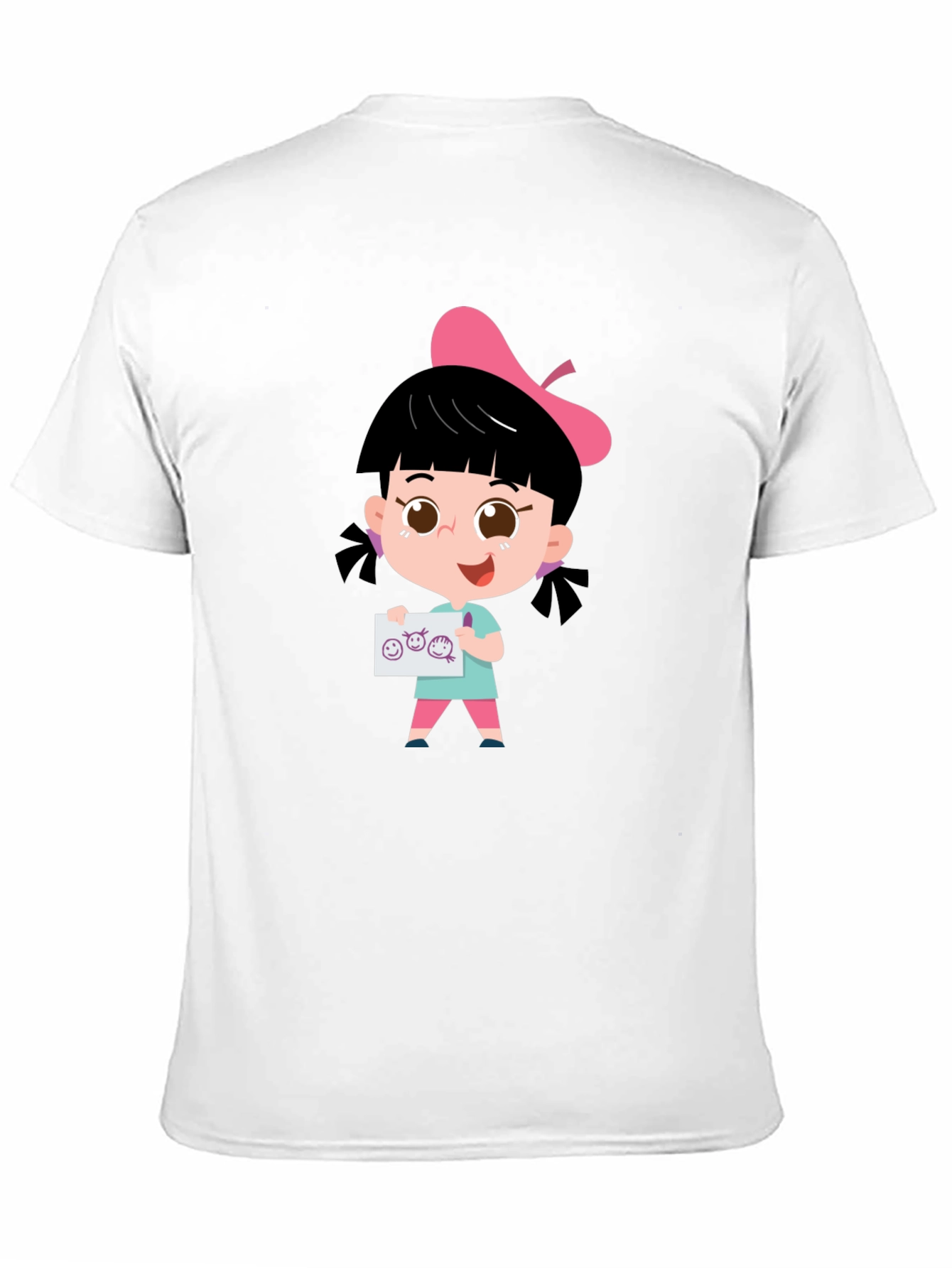 Cute Cartoon Girl Black T-Shirt