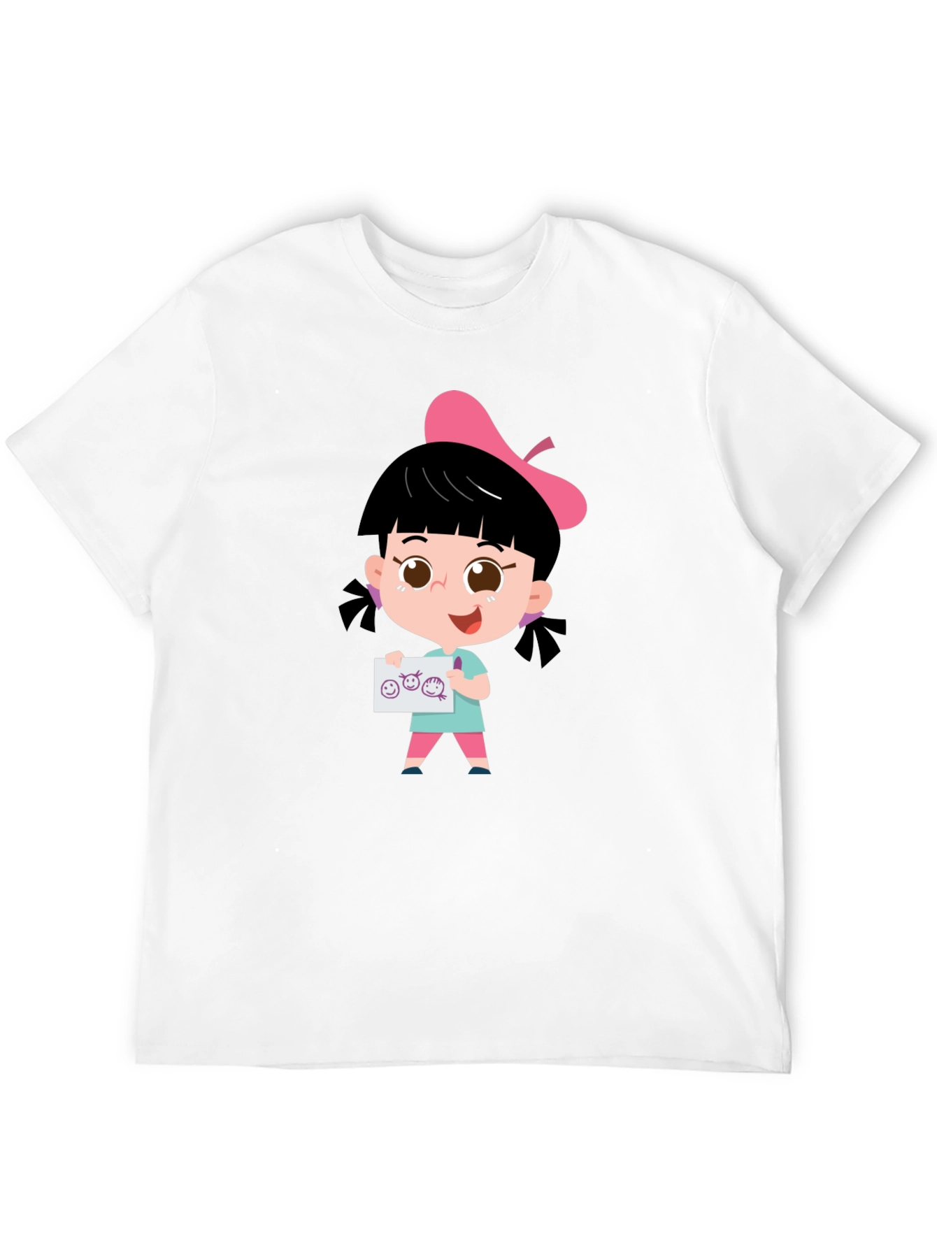 Cute Cartoon Girl Black T-Shirt