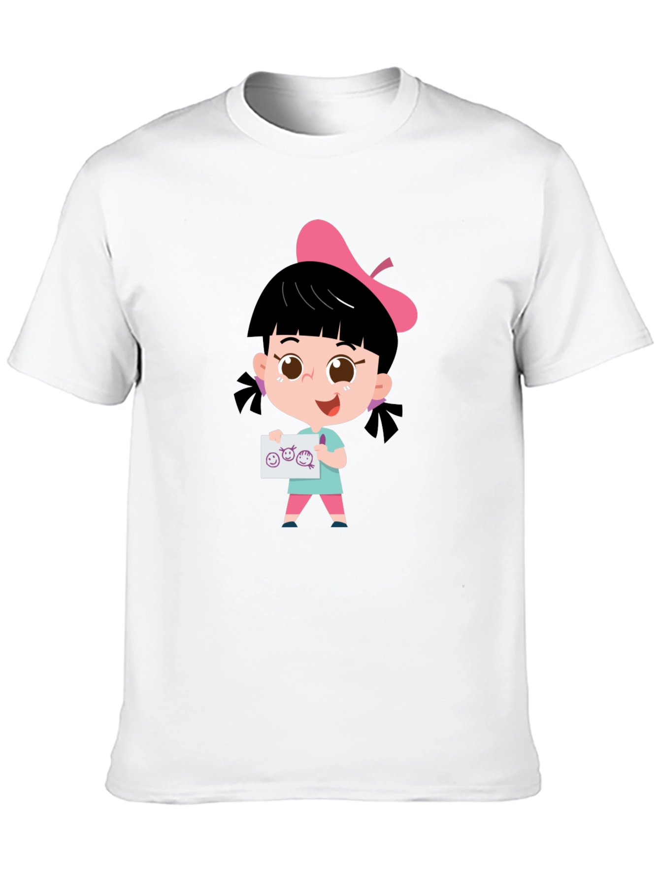 Cute Cartoon Girl Black T-Shirt