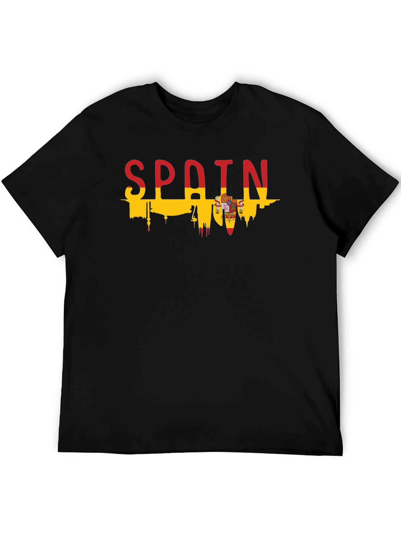 Spain Flag Skyline Graphic T-Shirt - Black
