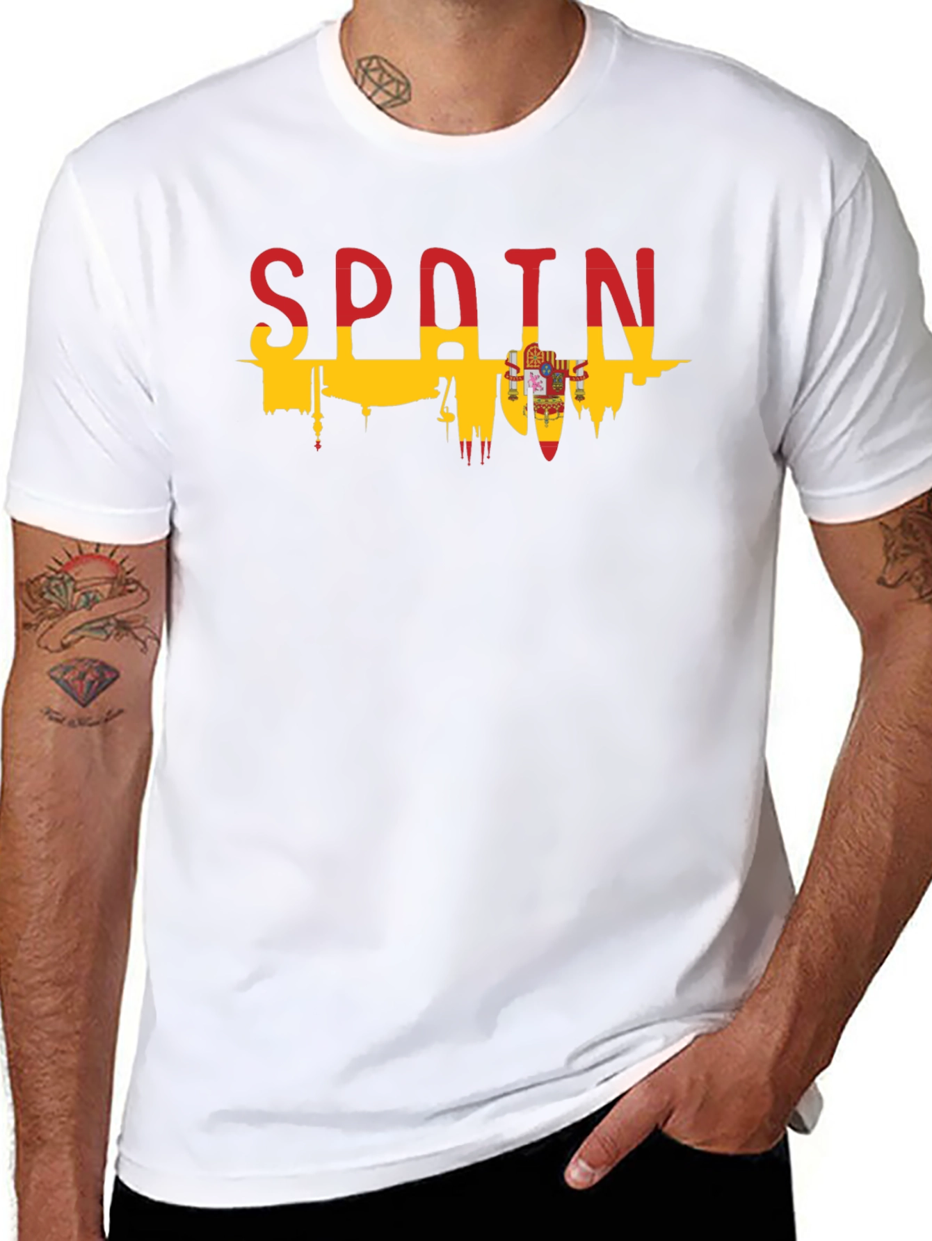 Spain Flag Skyline Graphic T-Shirt - Black