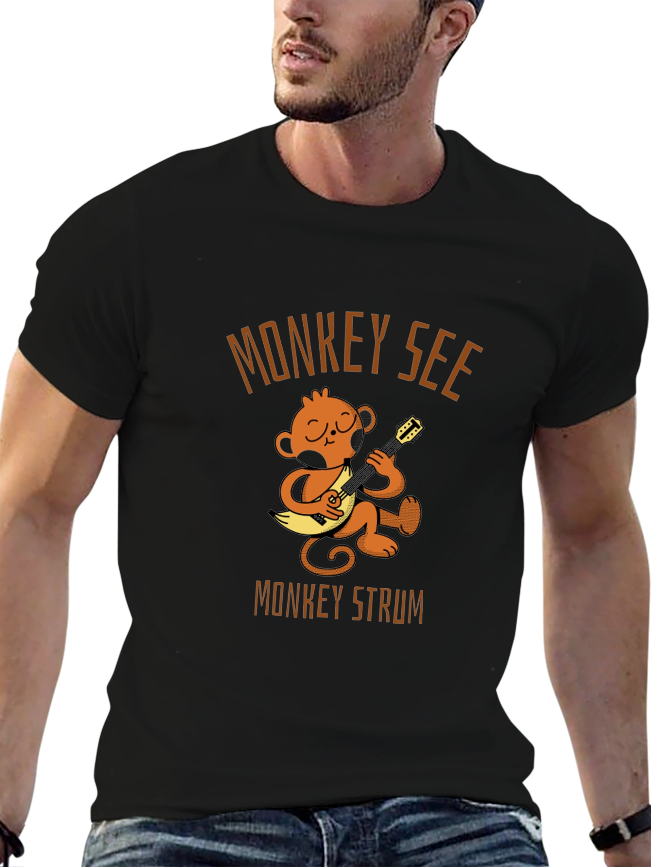 Monkey See Monkey Strum Black T-Shirt