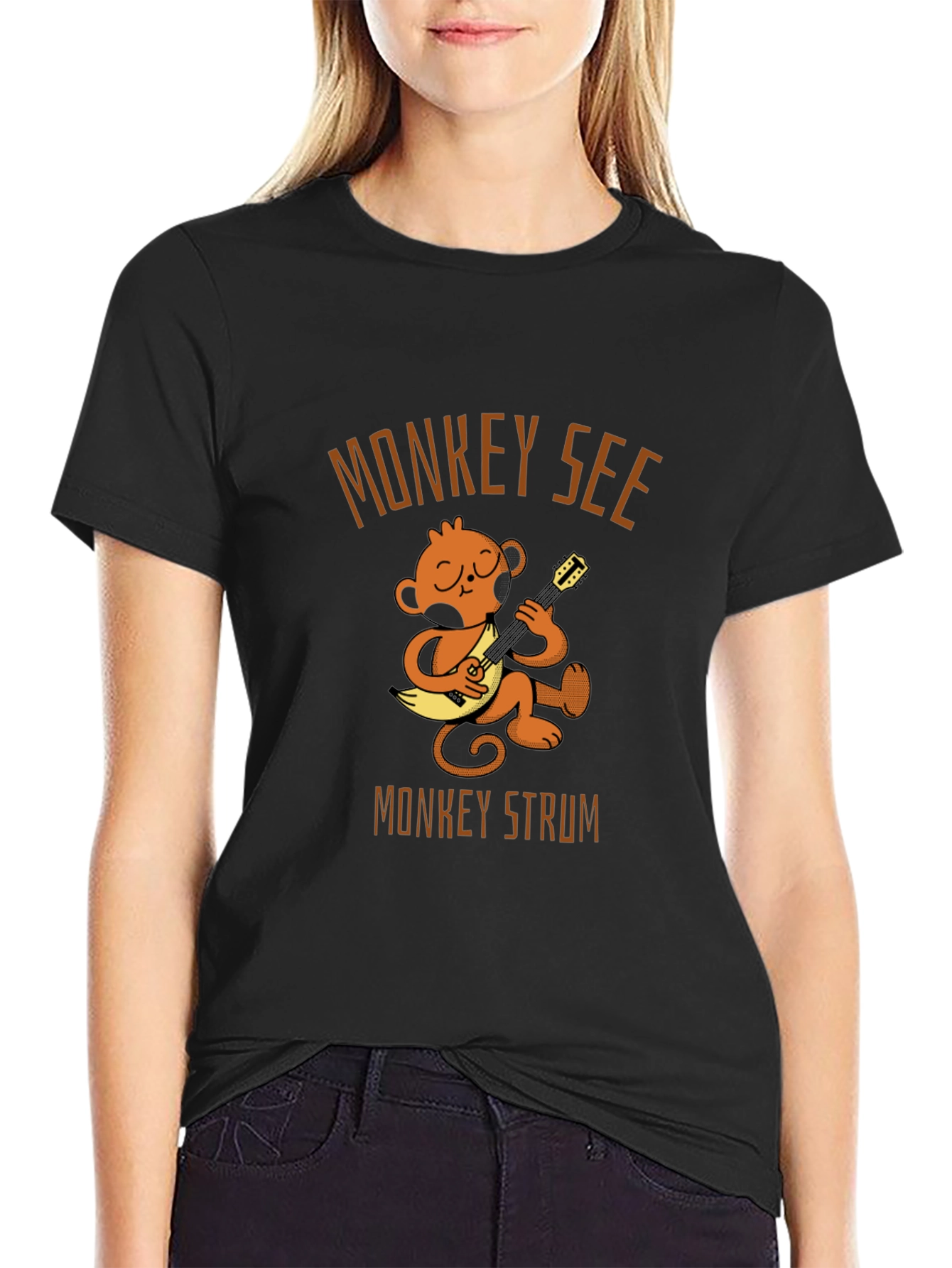 Monkey See Monkey Strum Black T-Shirt