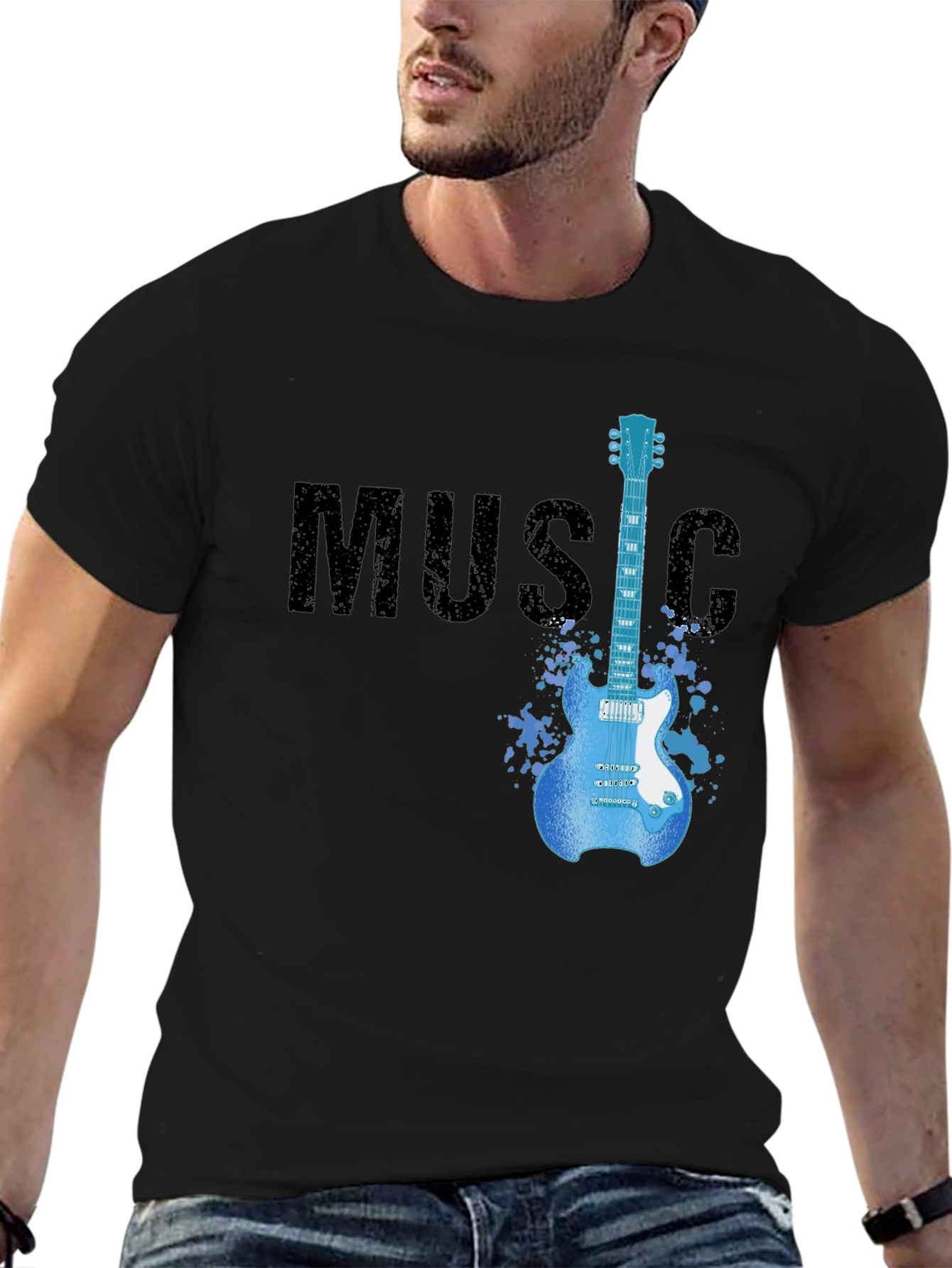 Music Guitar T-Shirt | Mens Black Graphic Tee