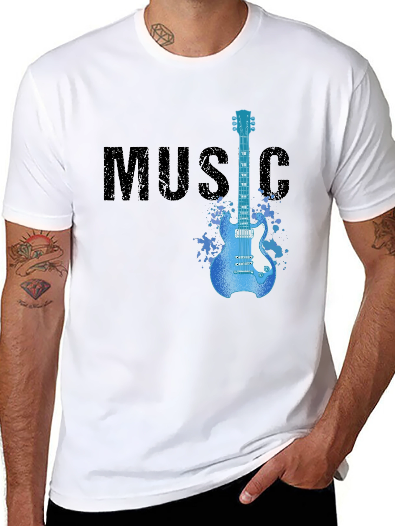 Music Guitar T-Shirt | Mens Black Graphic Tee