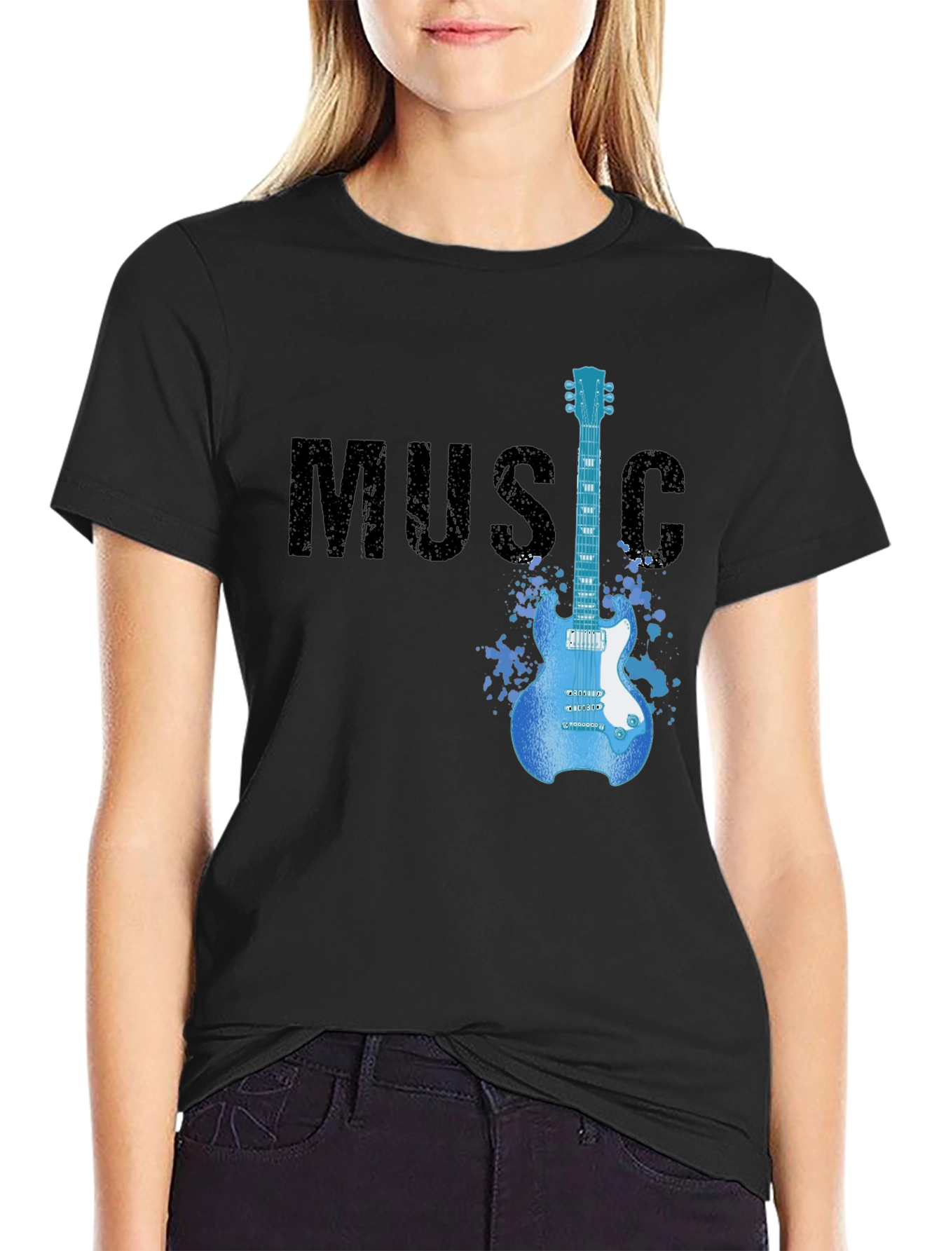 Music Guitar T-Shirt | Mens Black Graphic Tee