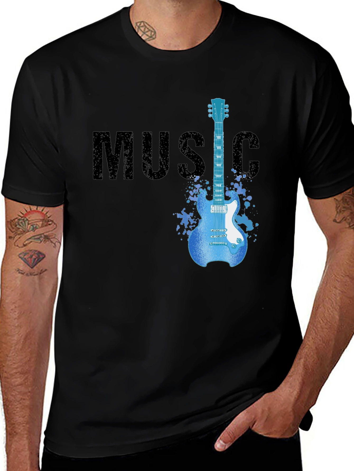 Music Guitar T-Shirt | Mens Black Graphic Tee
