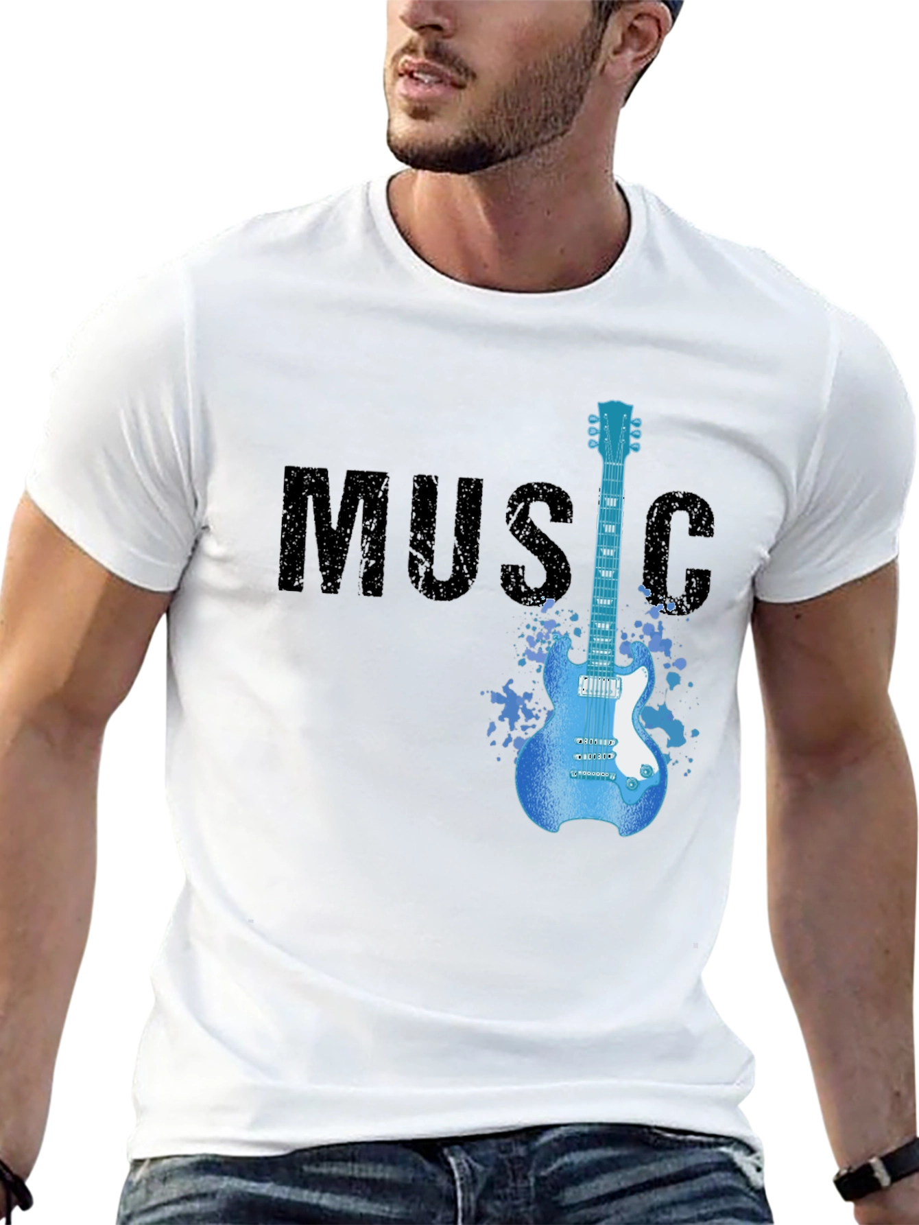 Music Guitar T-Shirt | Mens Black Graphic Tee