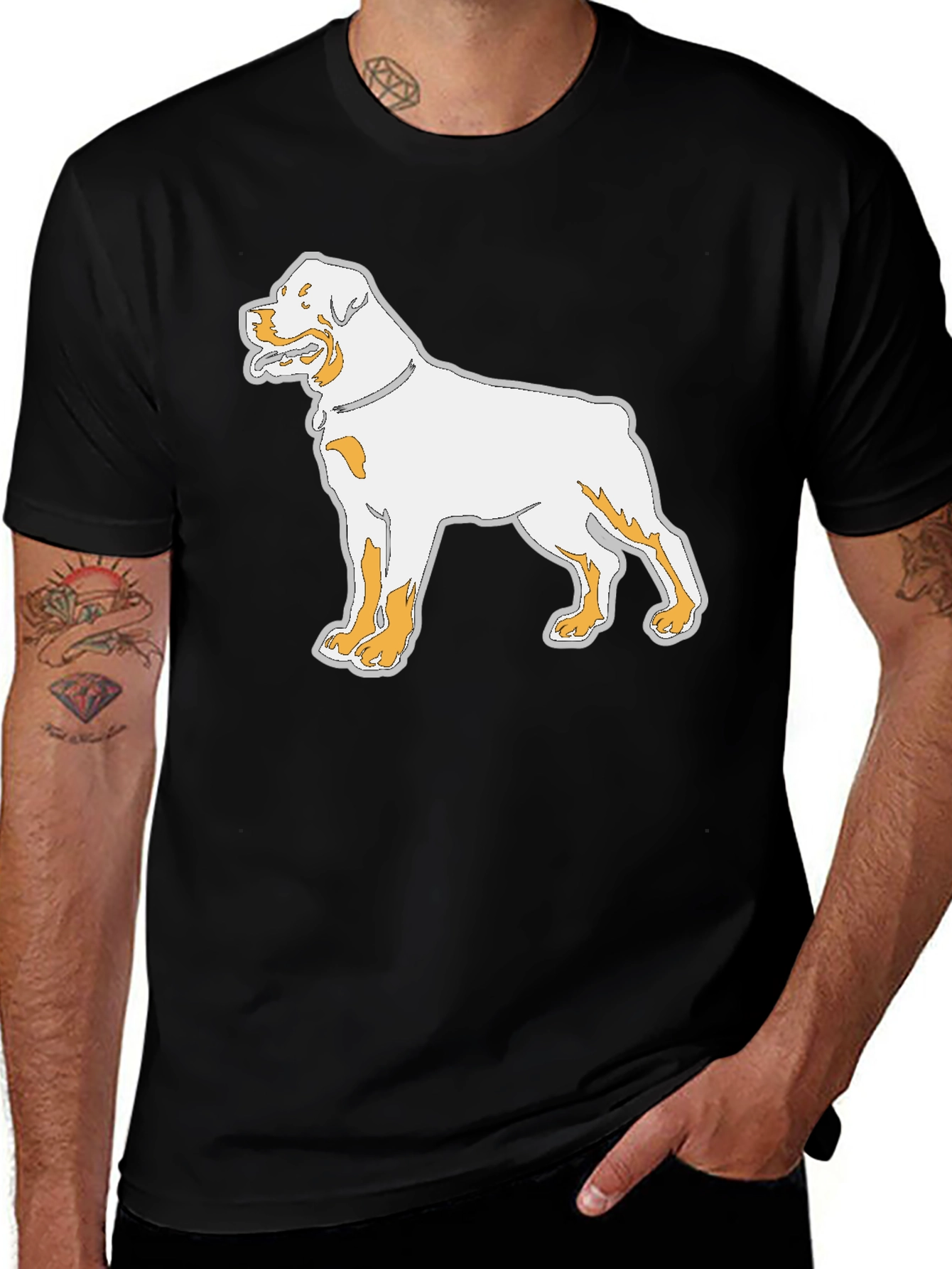 Rottweiler Dog Graphic Print Mens Black T-Shirt