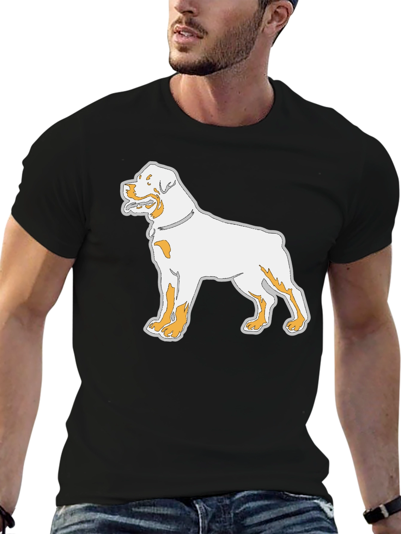 Rottweiler Dog Graphic Print Mens Black T-Shirt