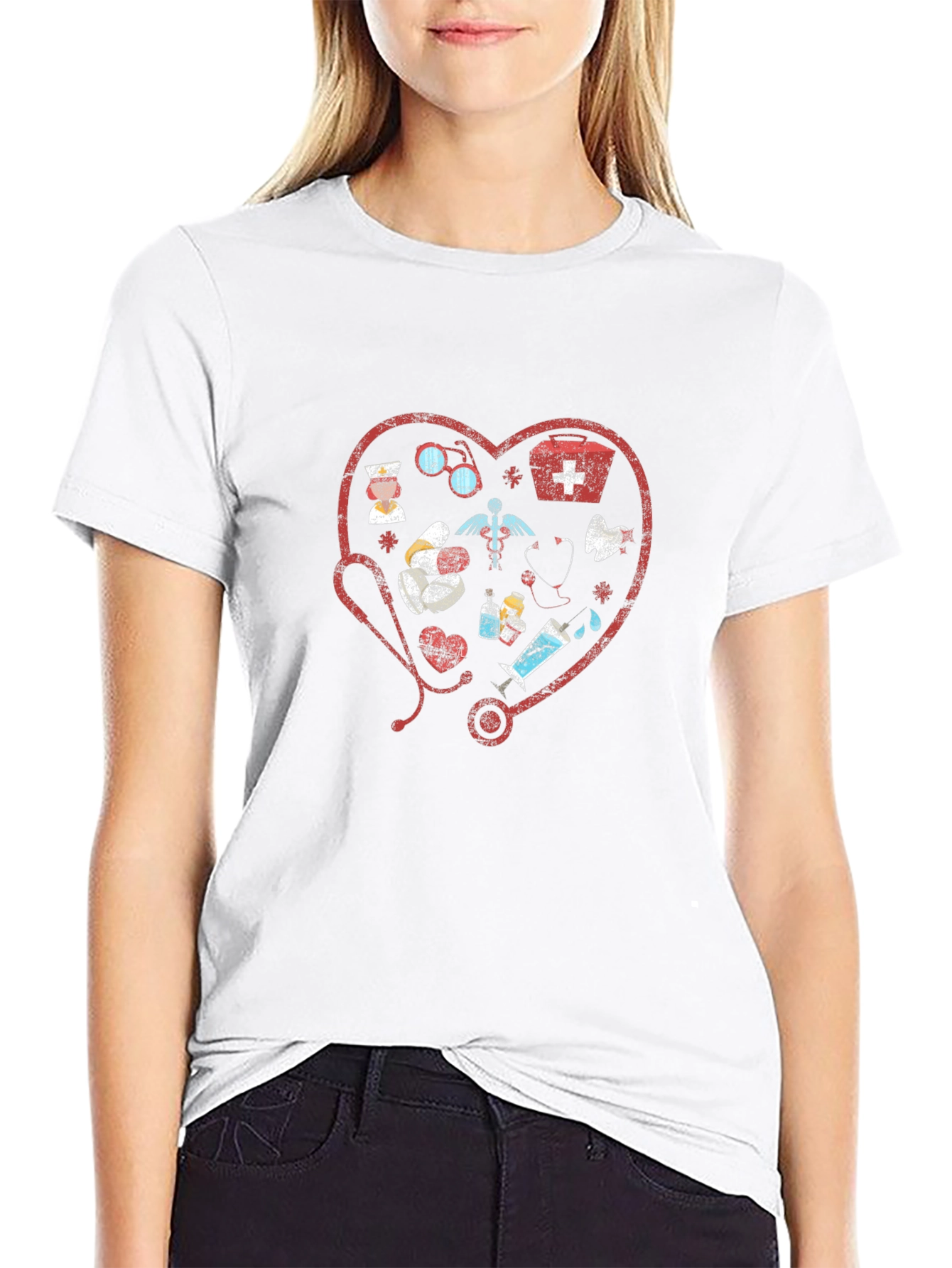 Medical Love Heart Graphic Tee - Black