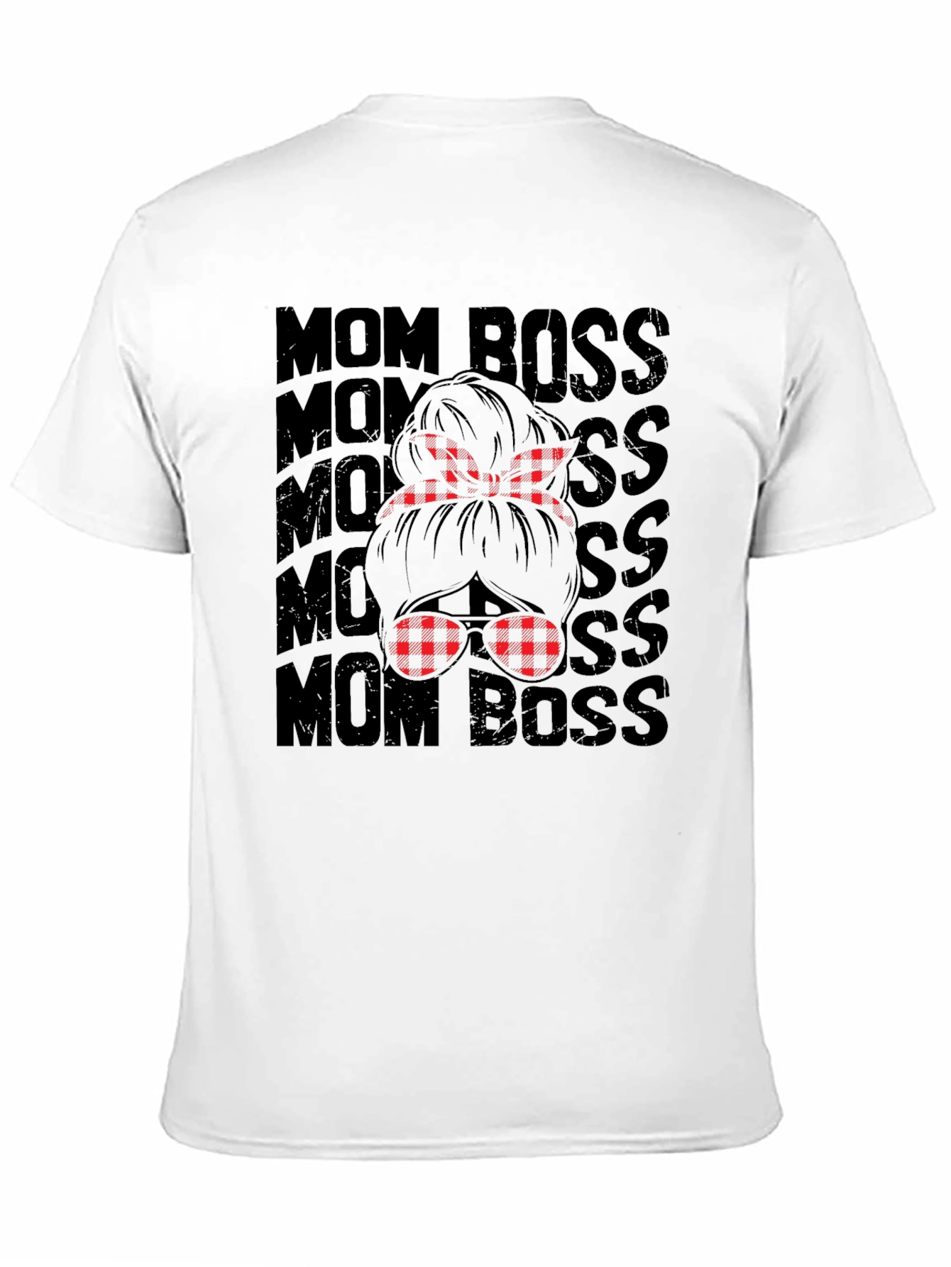 Mom Boss Graphic Tee - Plaid Messy Bun Design