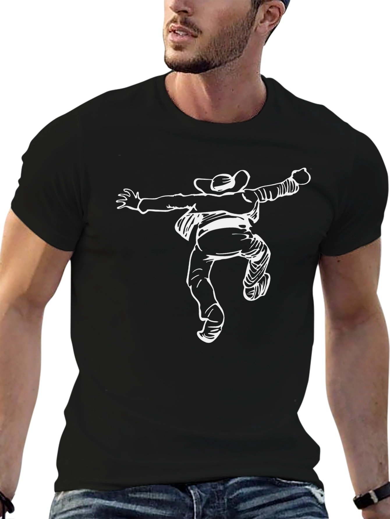 Black Graphic T-Shirt - Cowboy Dancing Print