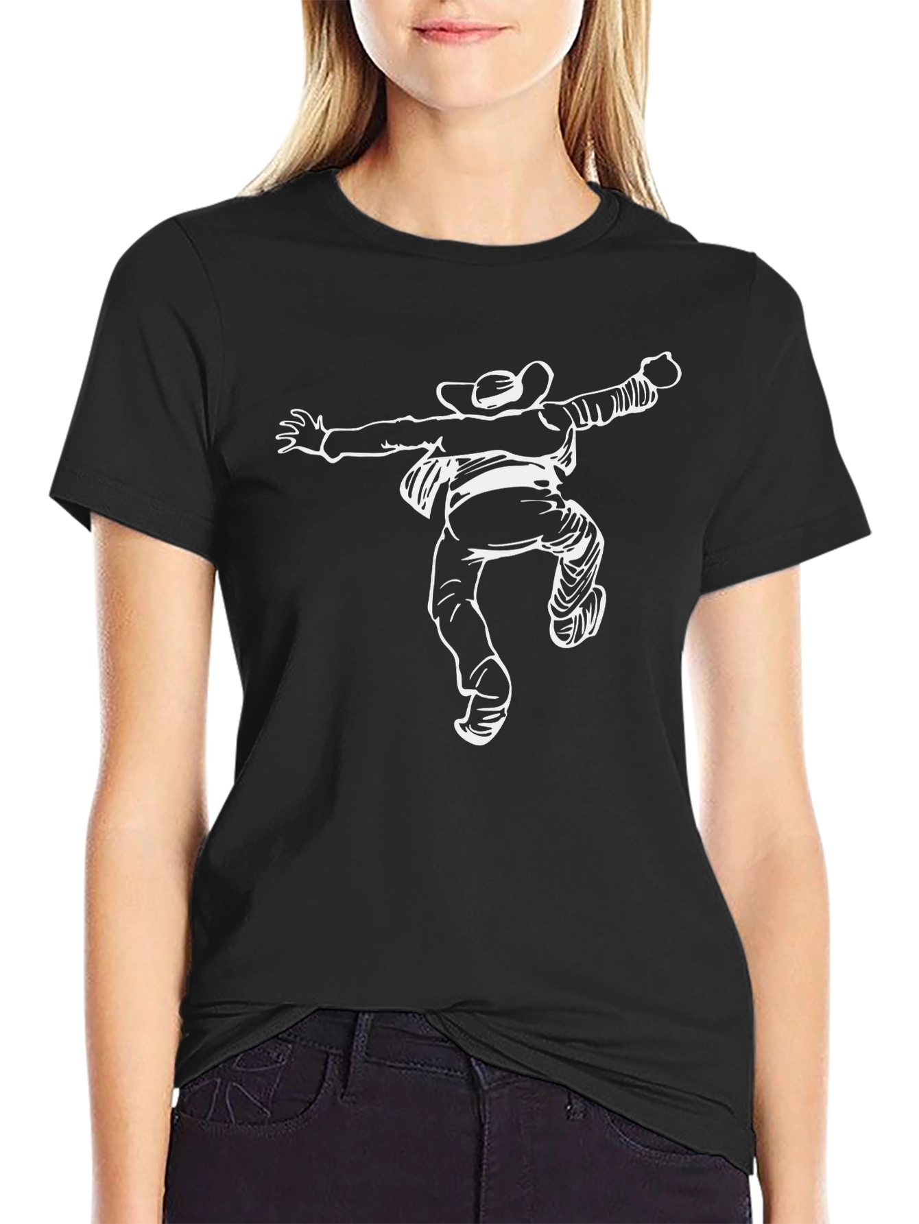 Black Graphic T-Shirt - Cowboy Dancing Print