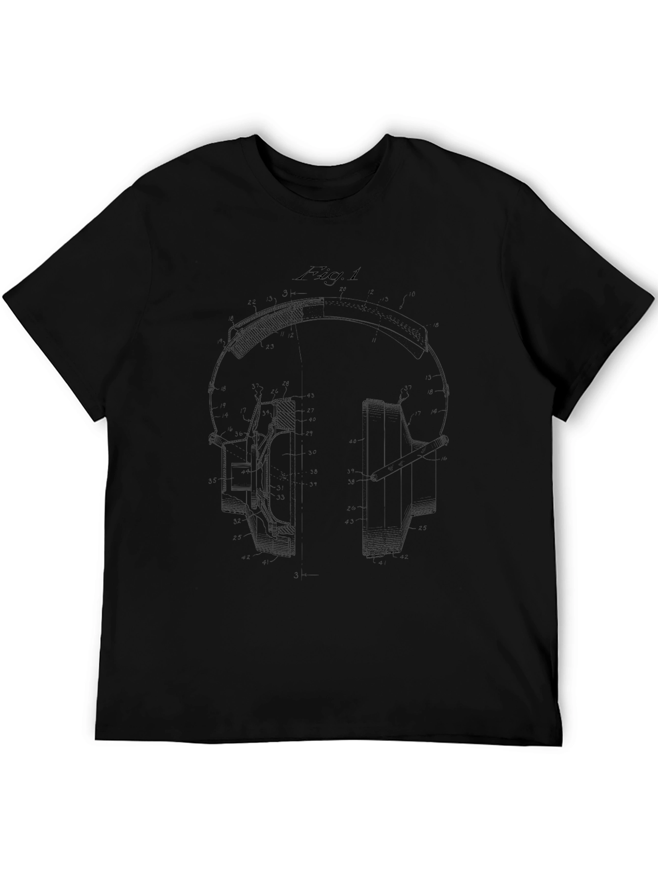 Headphone Blueprint Black T-Shirt