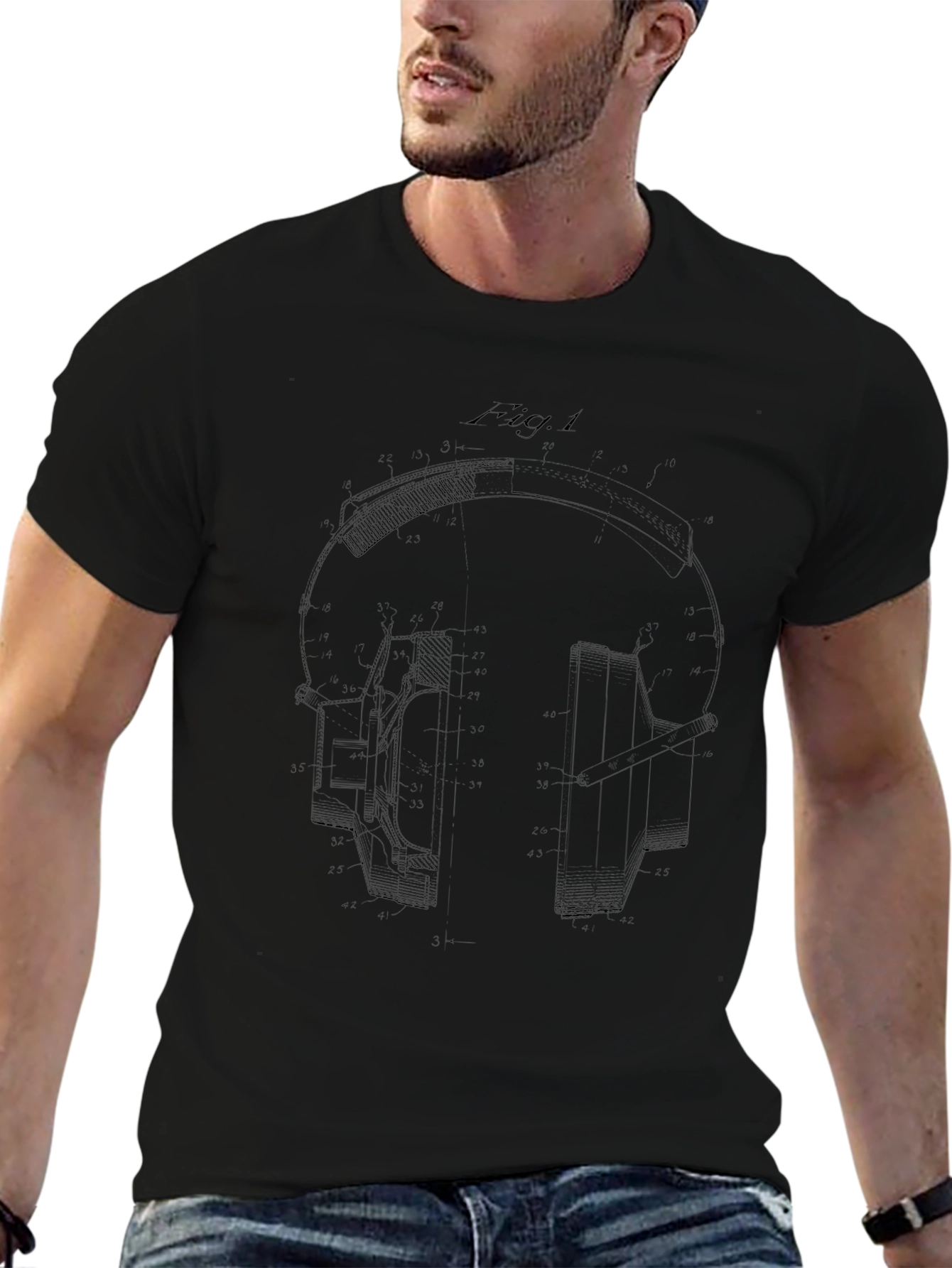Headphone Blueprint Black T-Shirt