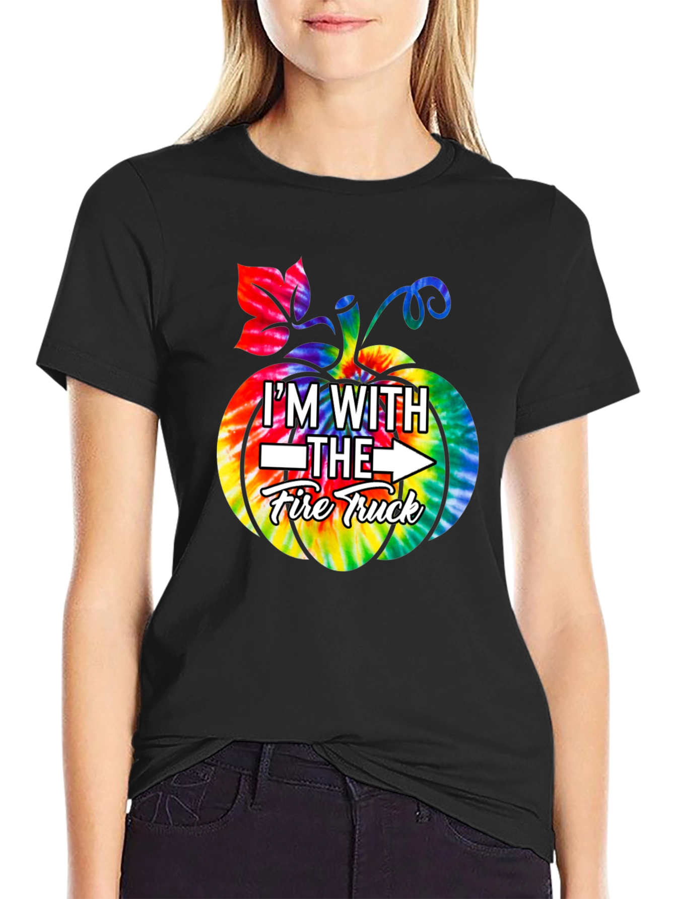 Im With The Fire Truck Pumpkin Tie-Dye Graphic T-Shirt