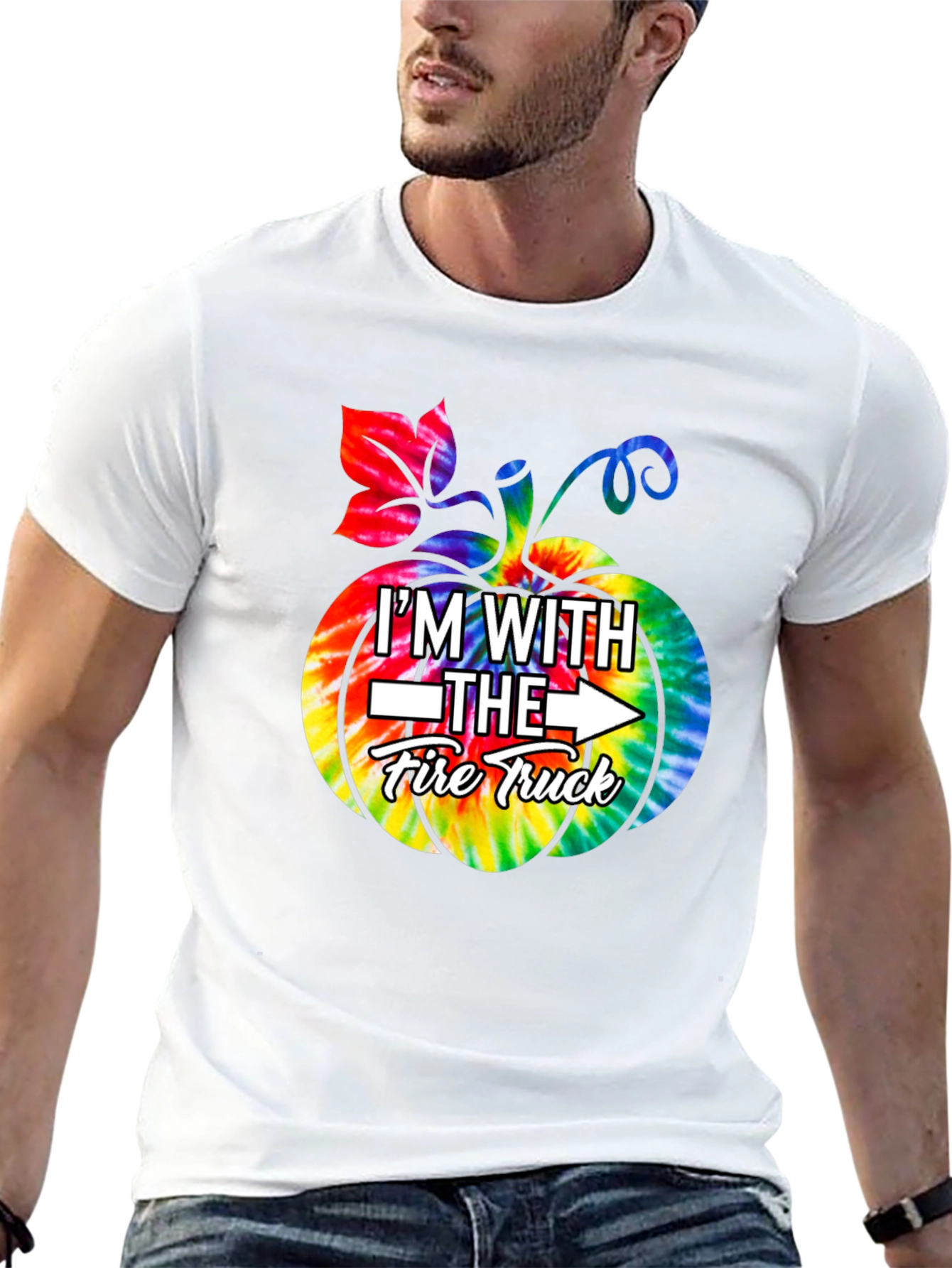 Im With The Fire Truck Pumpkin Tie-Dye Graphic T-Shirt
