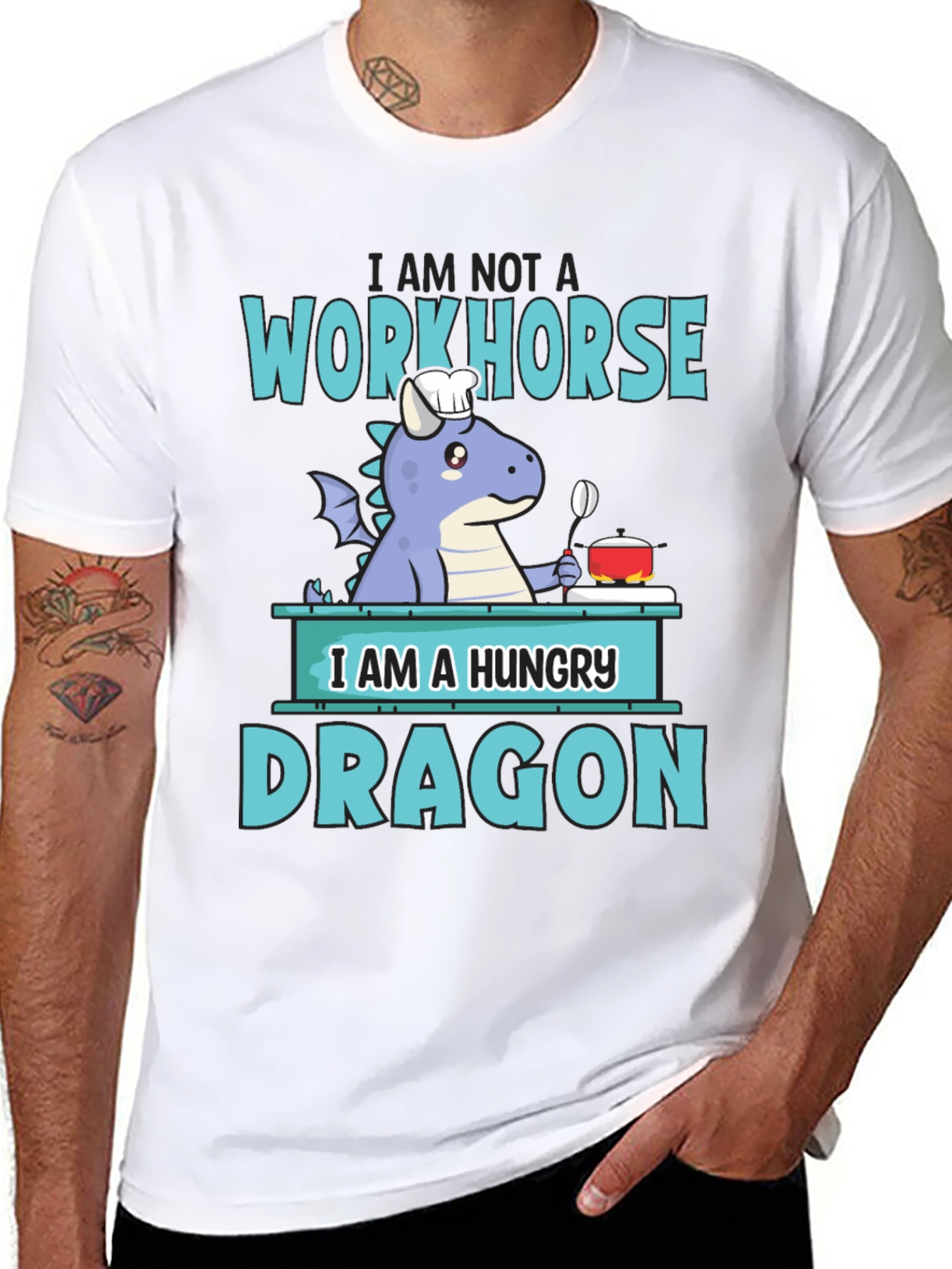 Hungry Dragon Chef T-Shirt Funny Novelty Graphic Tee