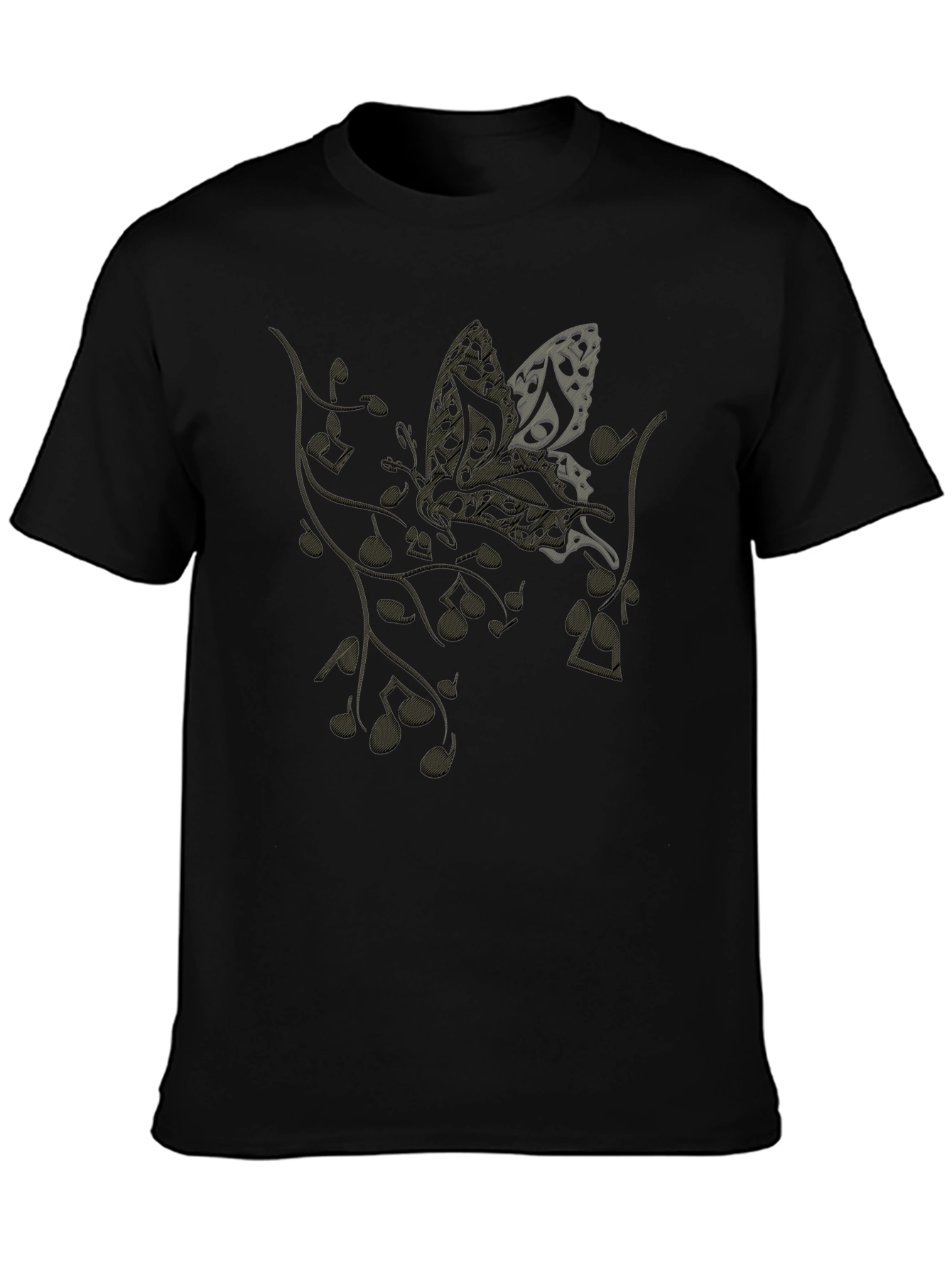 Musical Butterfly Graphic Tee - Black Casual T-Shirt