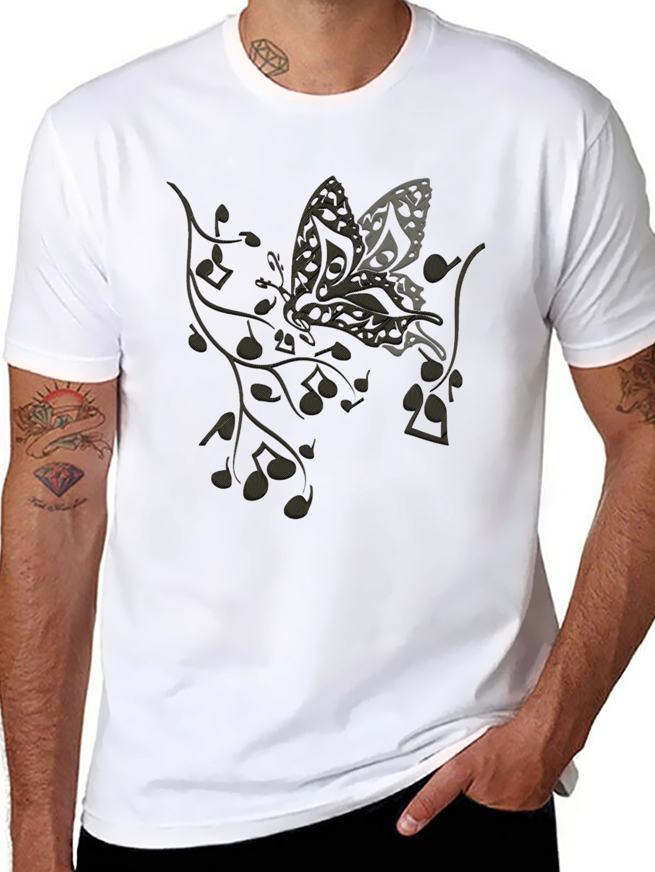 Musical Butterfly Graphic Tee - Black Casual T-Shirt