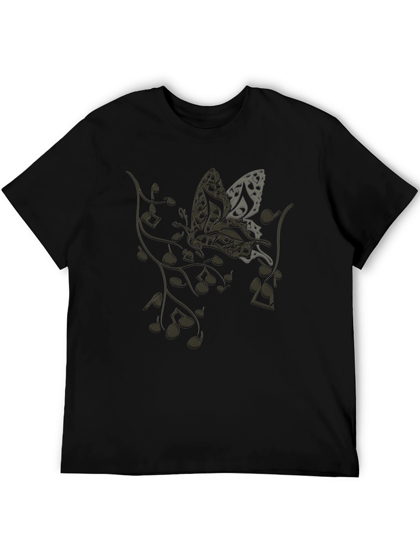 Musical Butterfly Graphic Tee - Black Casual T-Shirt