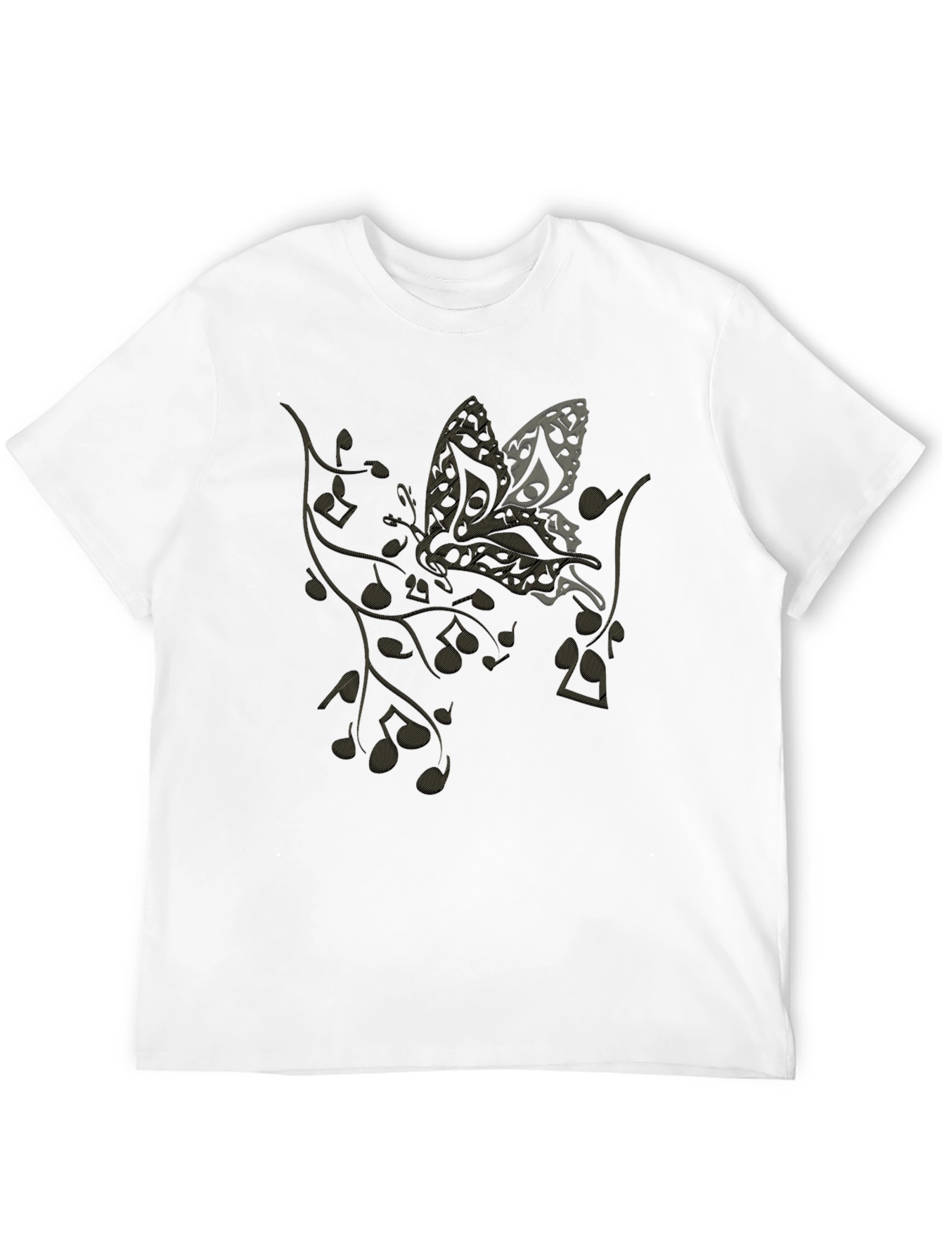 Musical Butterfly Graphic Tee - Black Casual T-Shirt