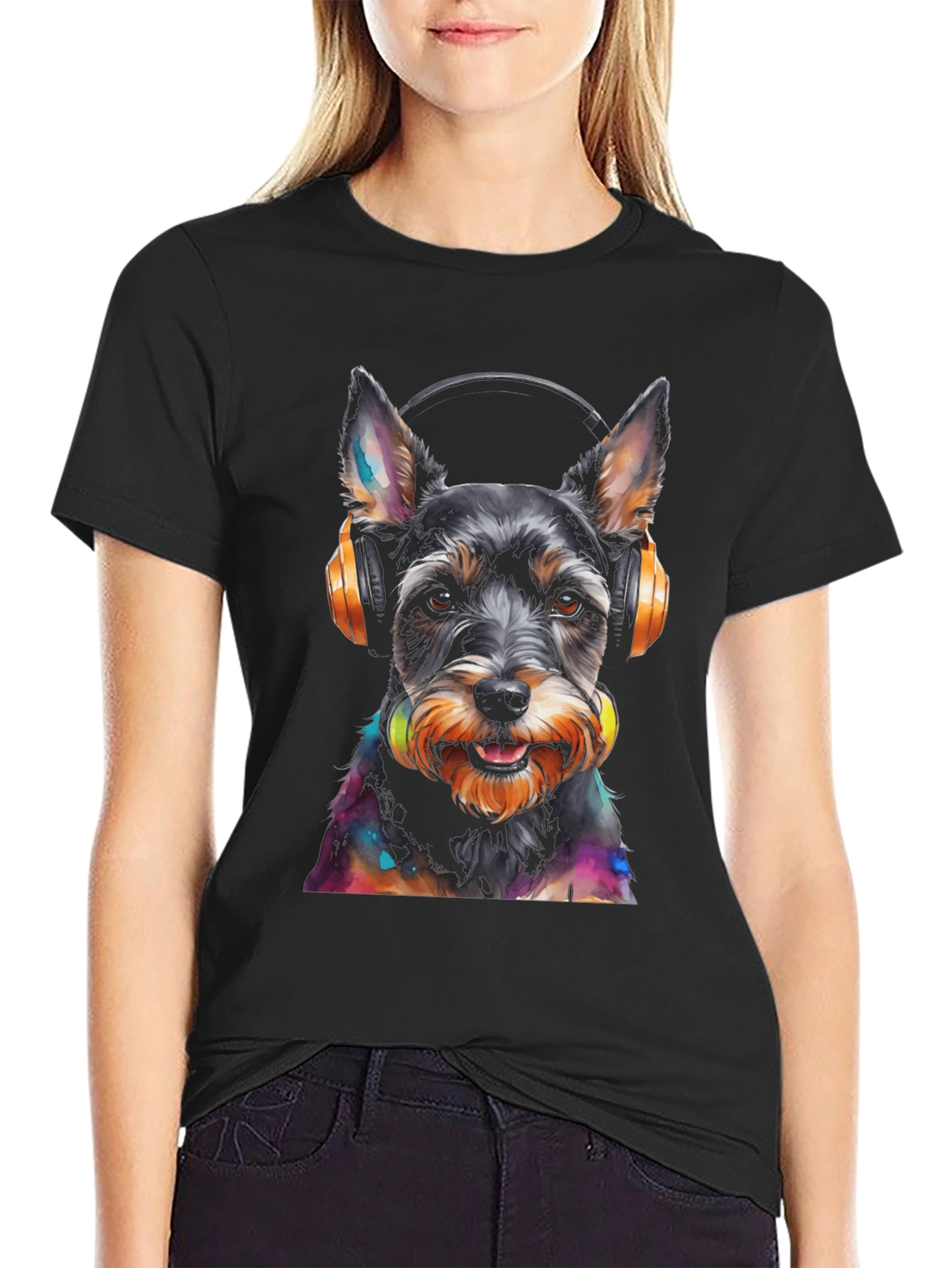 Dog with Headphones Graphic T-Shirt