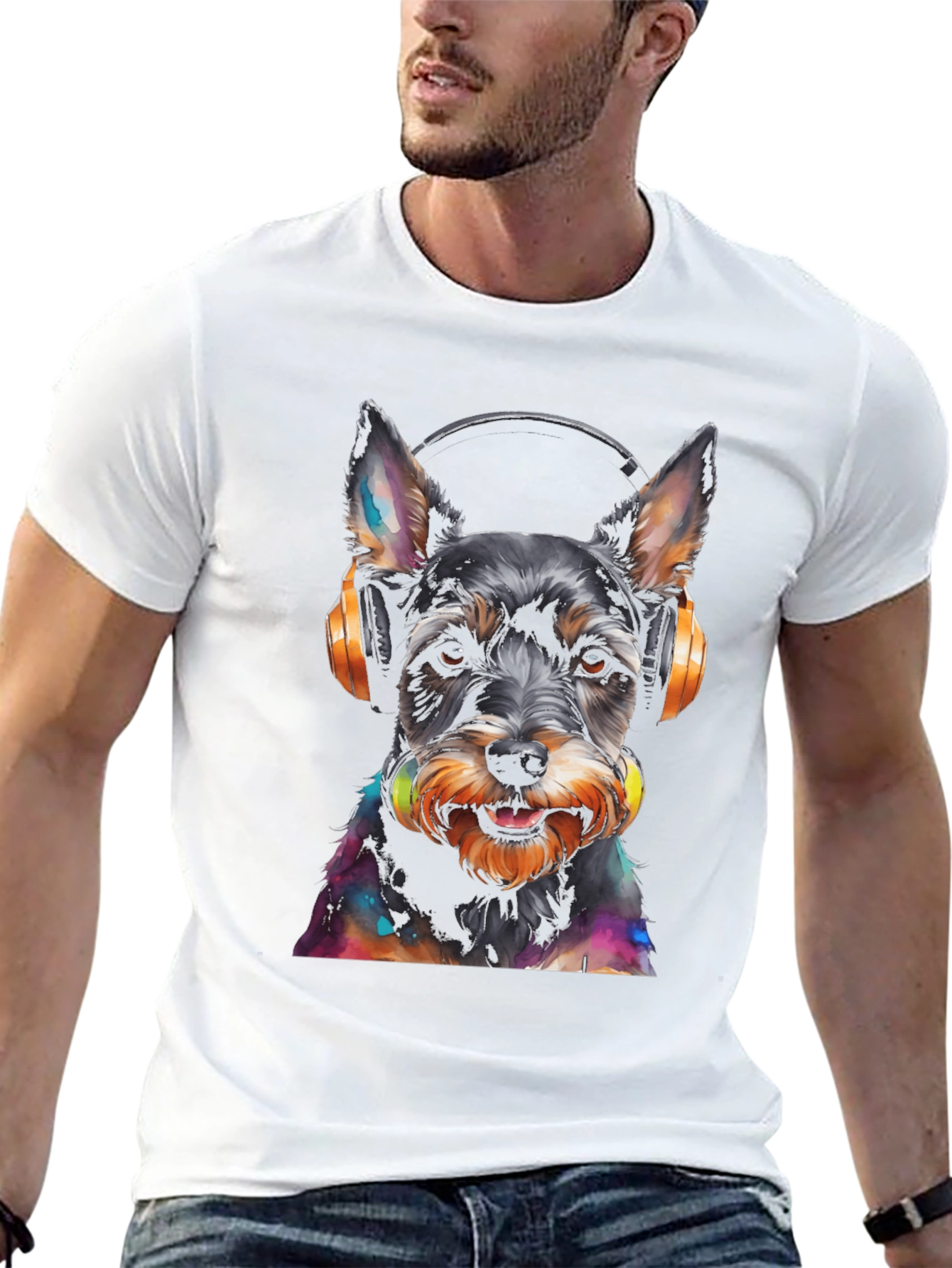Dog with Headphones Graphic T-Shirt