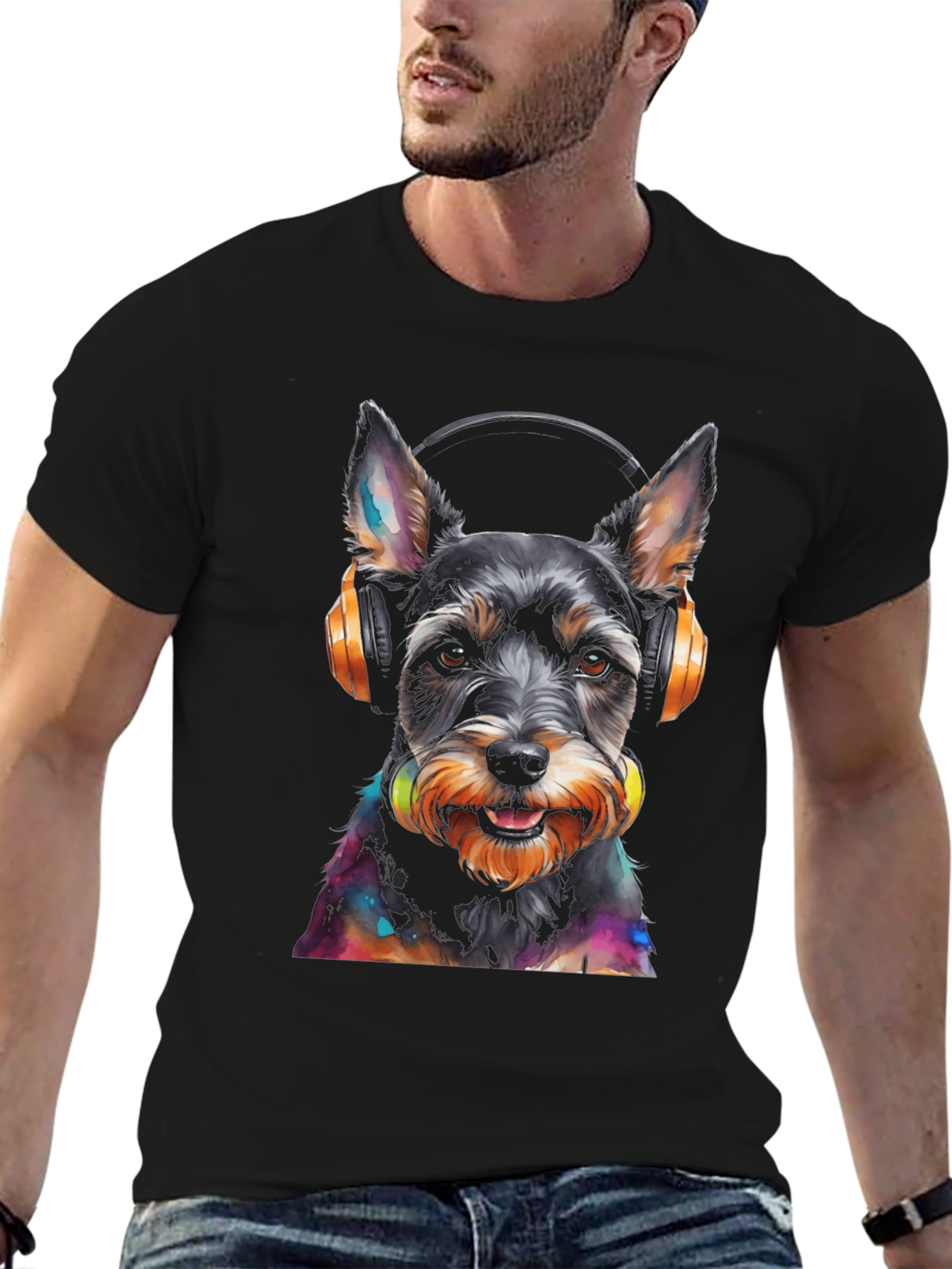 Dog with Headphones Graphic T-Shirt