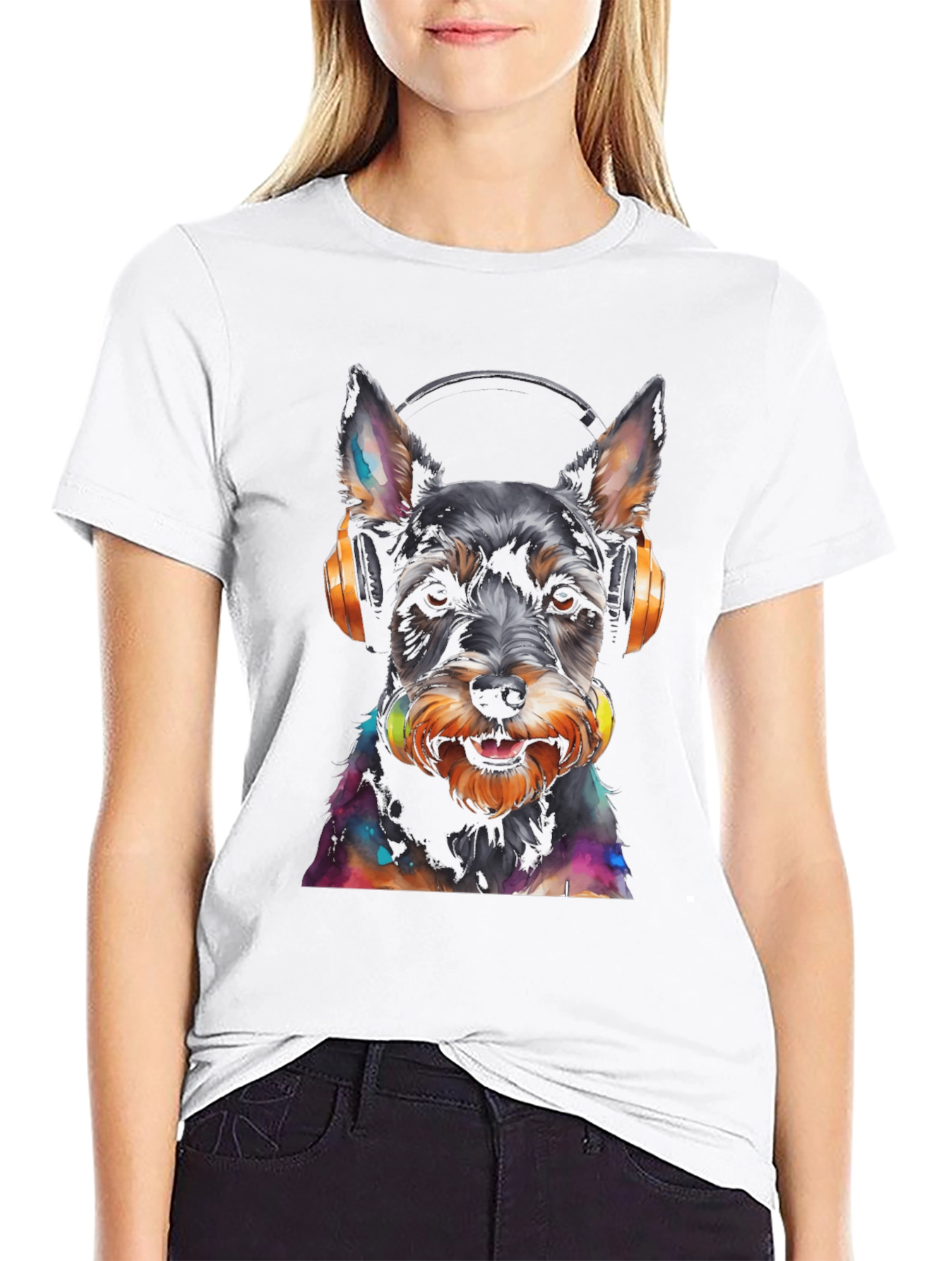 Dog with Headphones Graphic T-Shirt