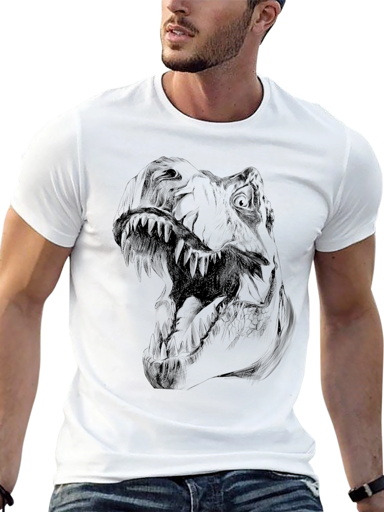 Dino T-Rex Graphic Tee - Mens Black Dinosaur Shirt