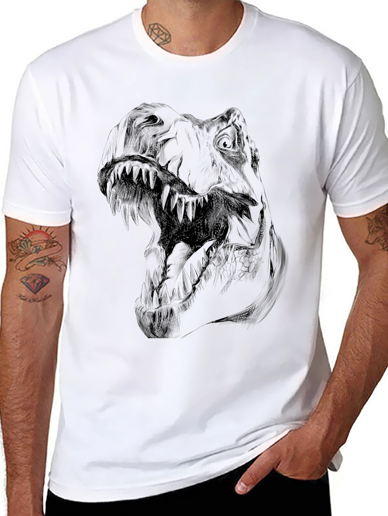 Dino T-Rex Graphic Tee - Mens Black Dinosaur Shirt