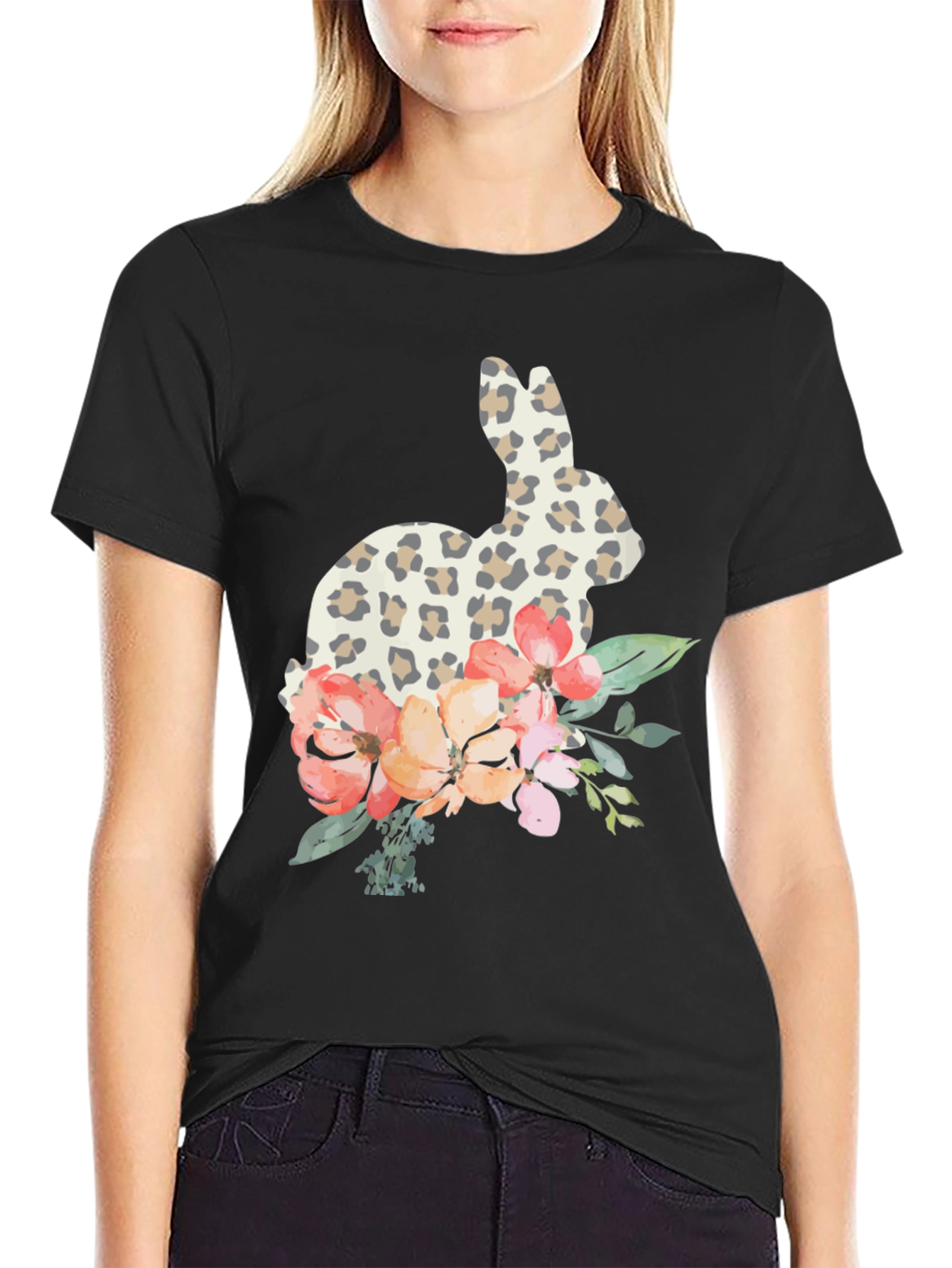 Floral Bunny Graphic Tee - Easter Spring Casual