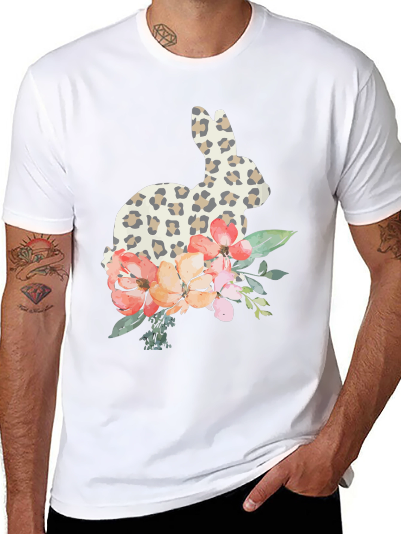 Floral Bunny Graphic Tee - Easter Spring Casual