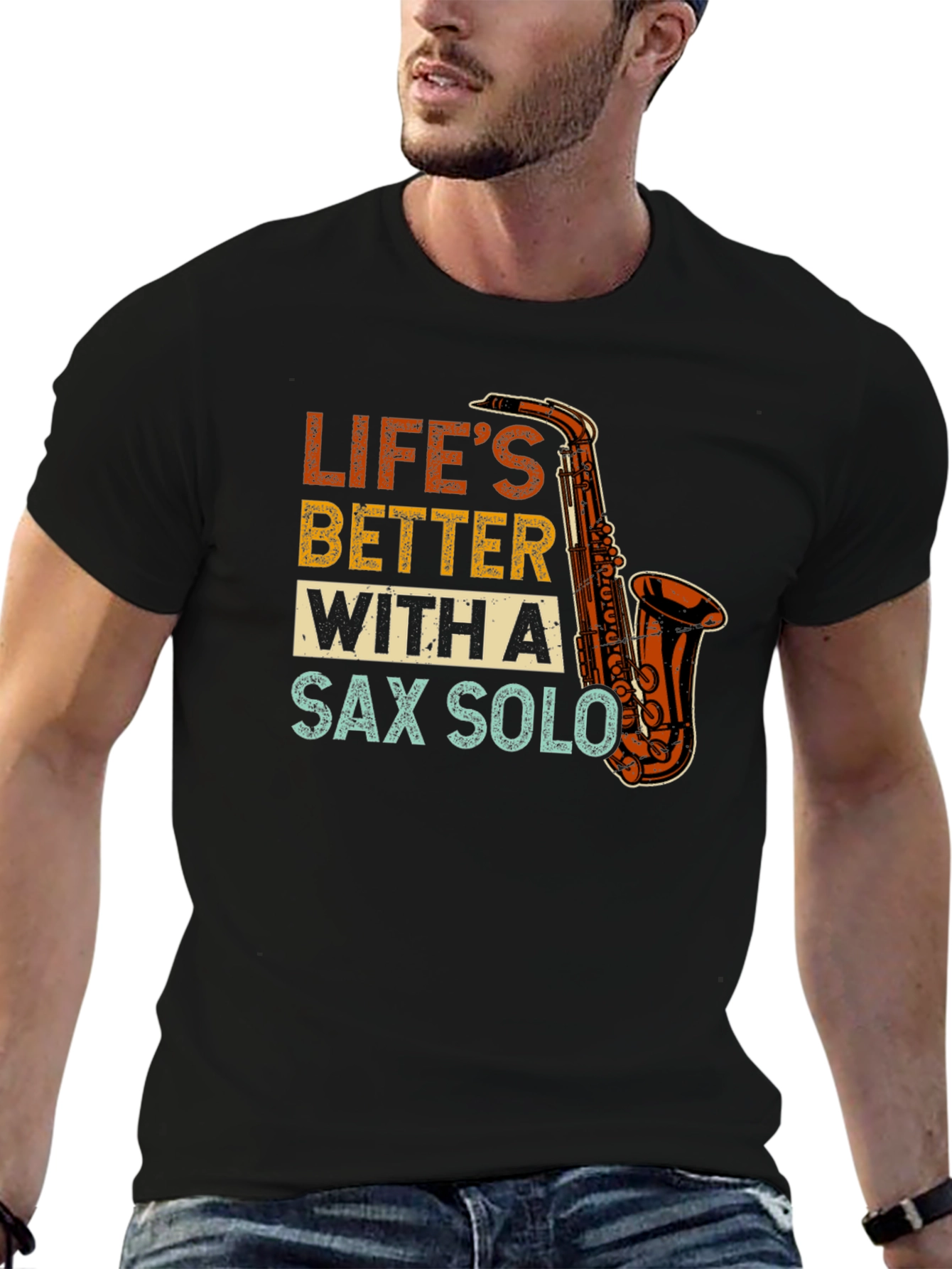 Lifes Better With Sax Solo Black T-Shirt