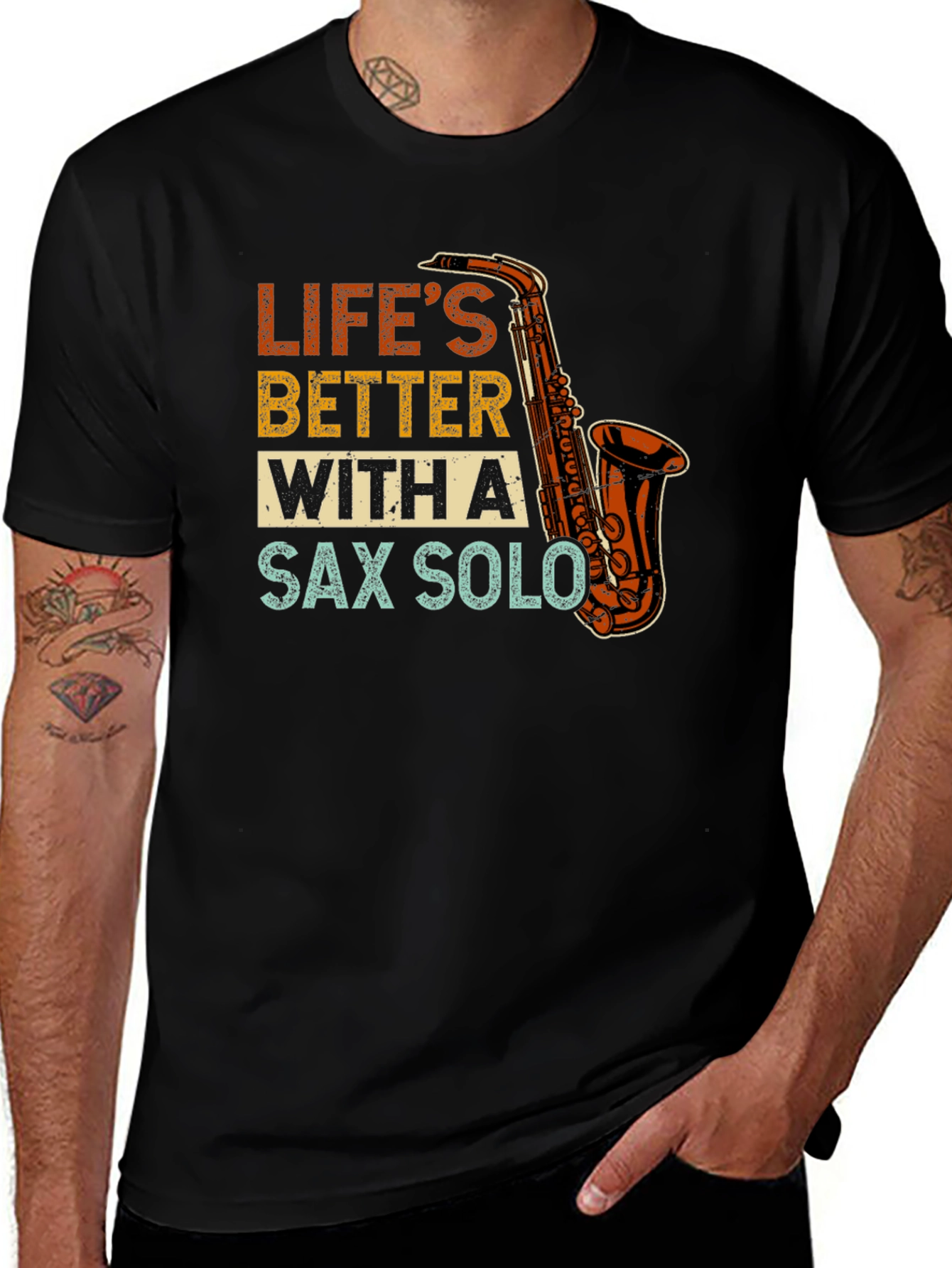 Lifes Better With Sax Solo Black T-Shirt