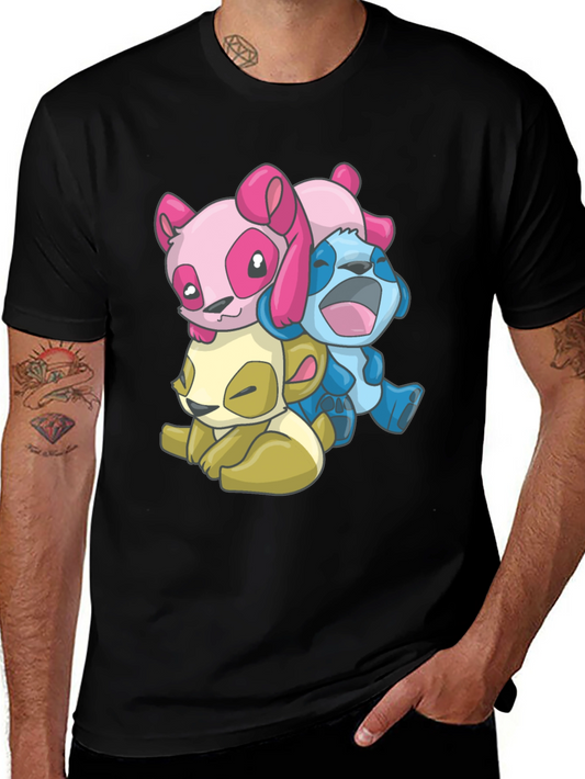 Cartoon Animal Stack Black T-Shirt