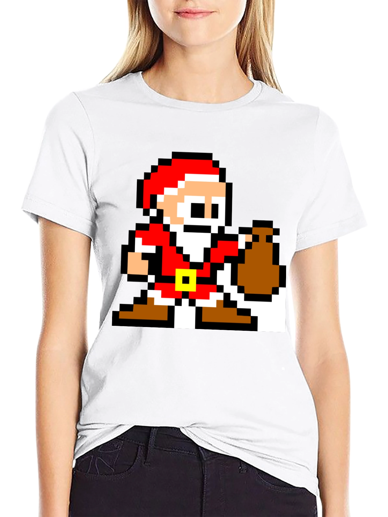 8-Bit Santa T-Shirt - Retro Holiday Style