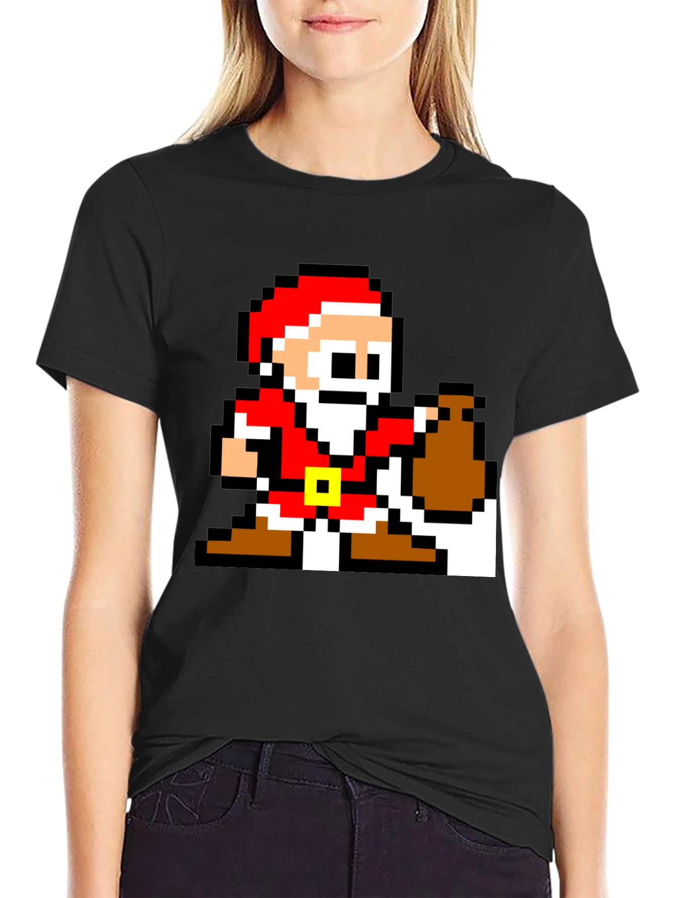 8-Bit Santa T-Shirt - Retro Holiday Style