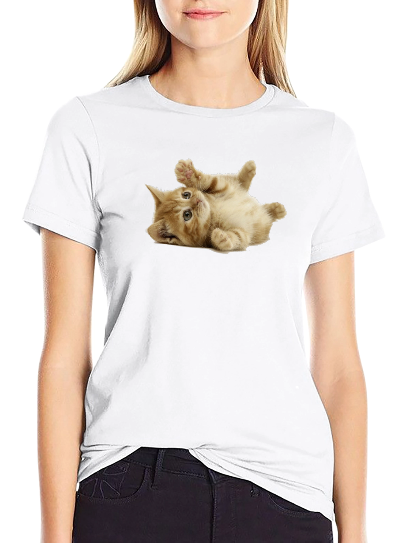 Playful Kitten Graphic Black T-Shirt