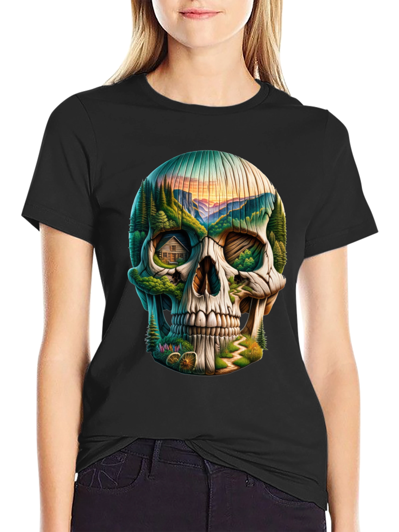 Skull Landscape Graphic Tee - Unique Design