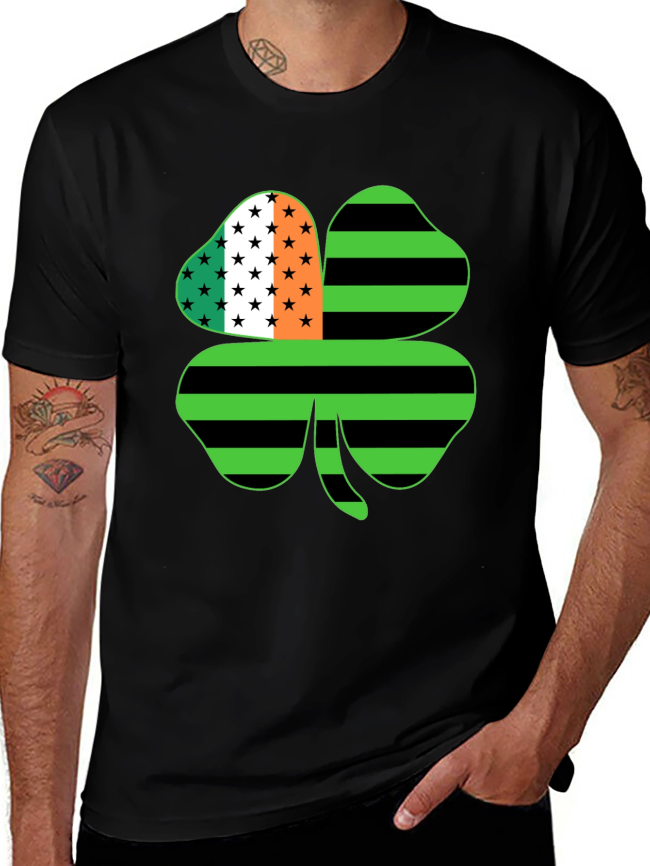 St. Patricks Day Clover USA Flag T-Shirt