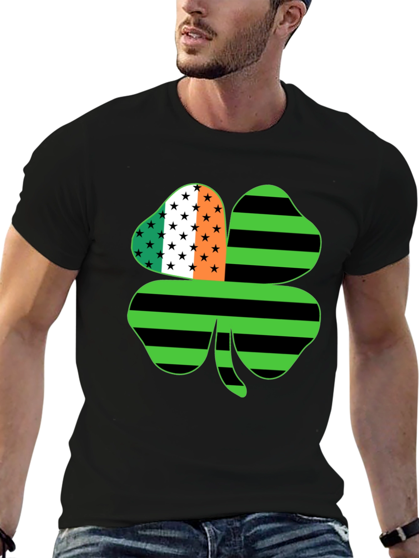 St. Patricks Day Clover USA Flag T-Shirt