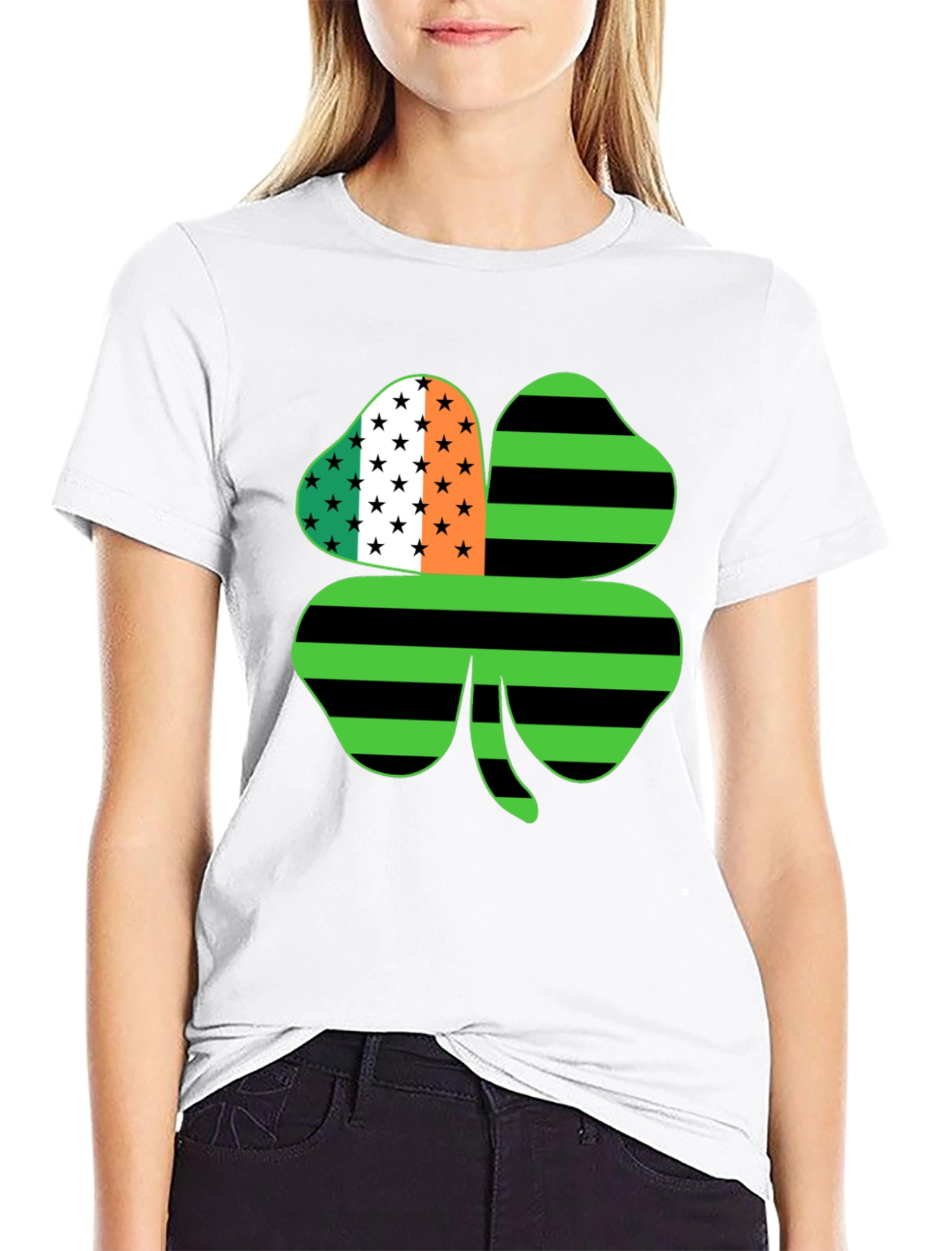 St. Patricks Day Clover USA Flag T-Shirt