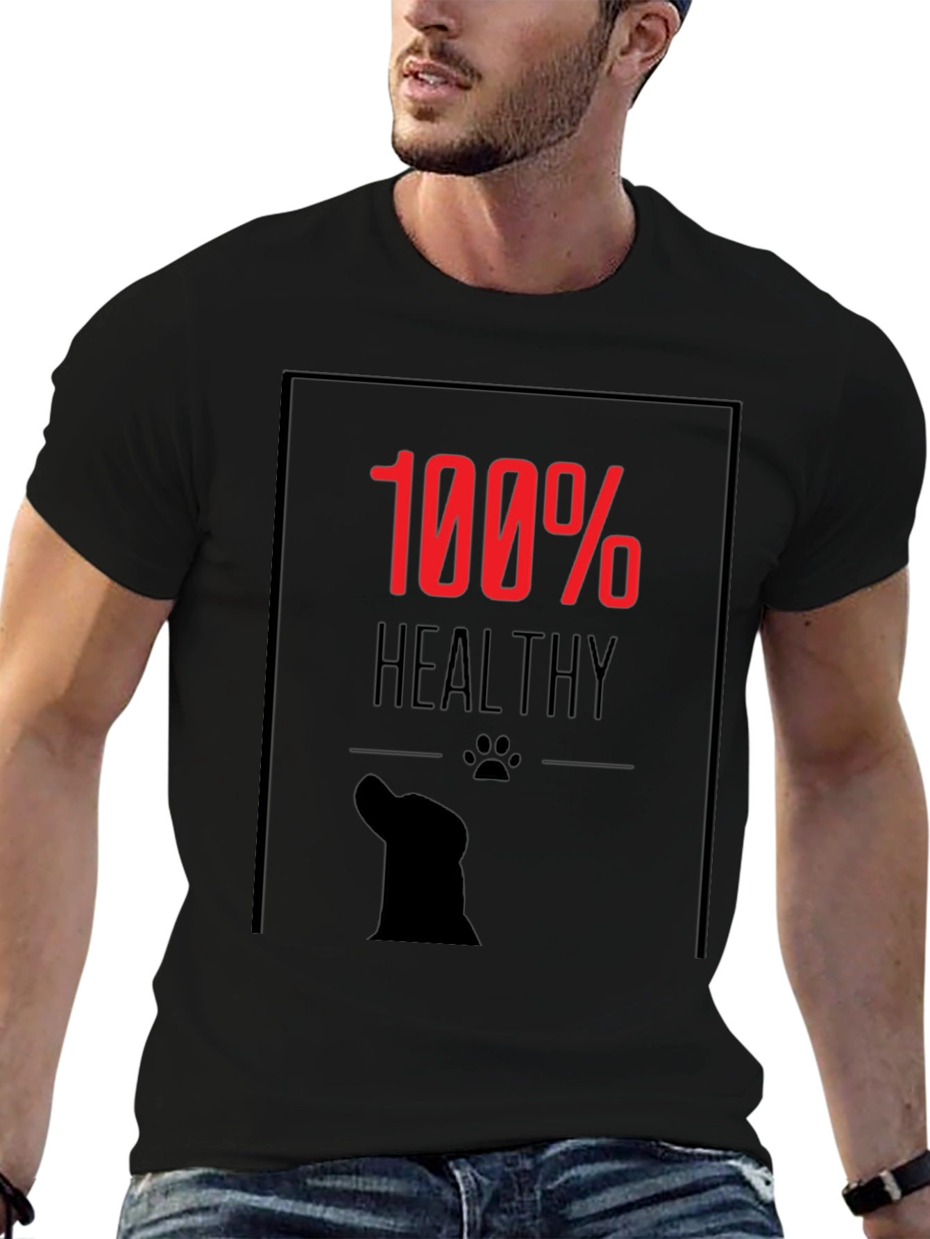 100% Healthy Dog Lover Black T-Shirt