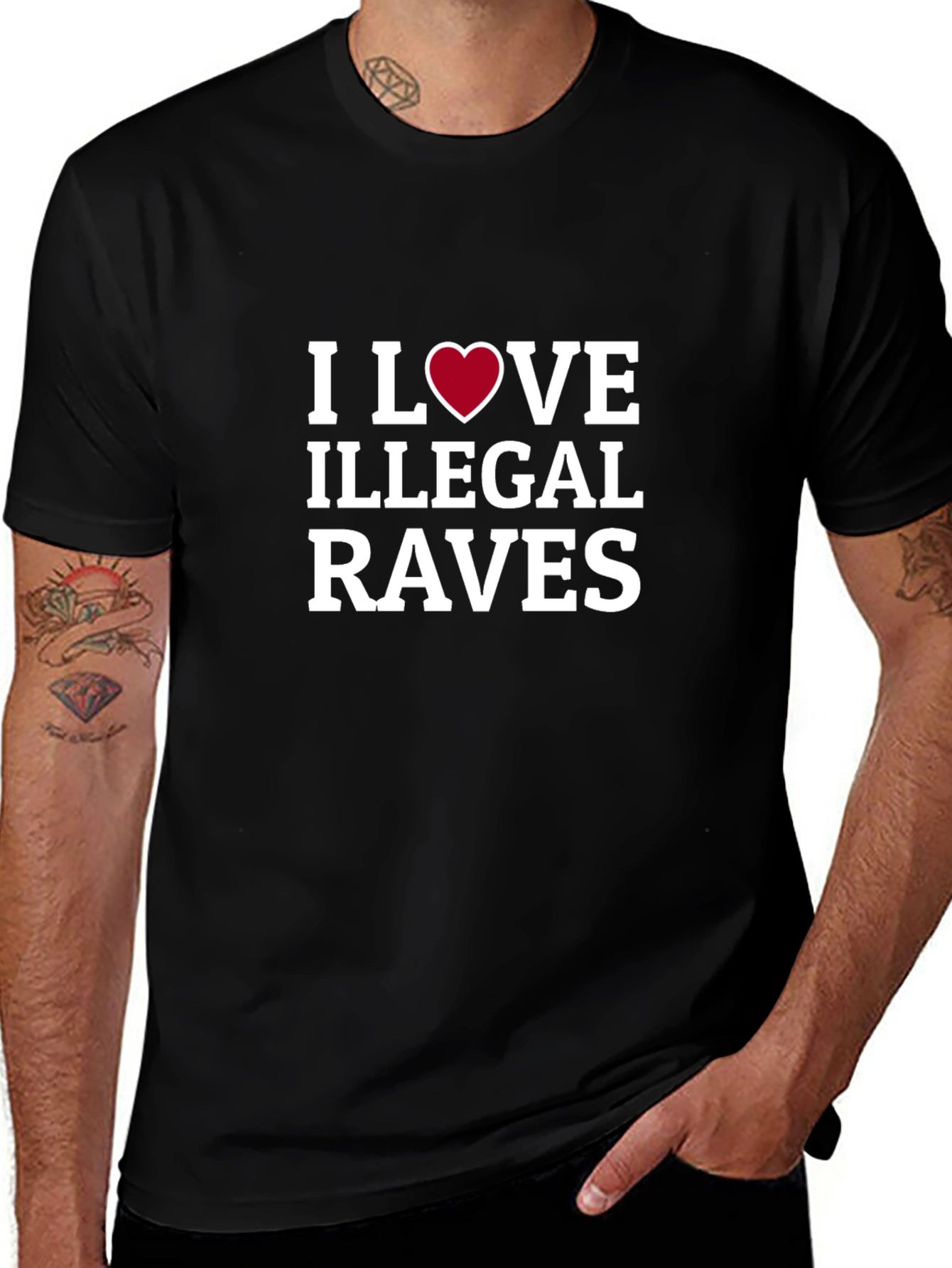 I Love Illegal Raves T-Shirt - Bold Graphic Tee