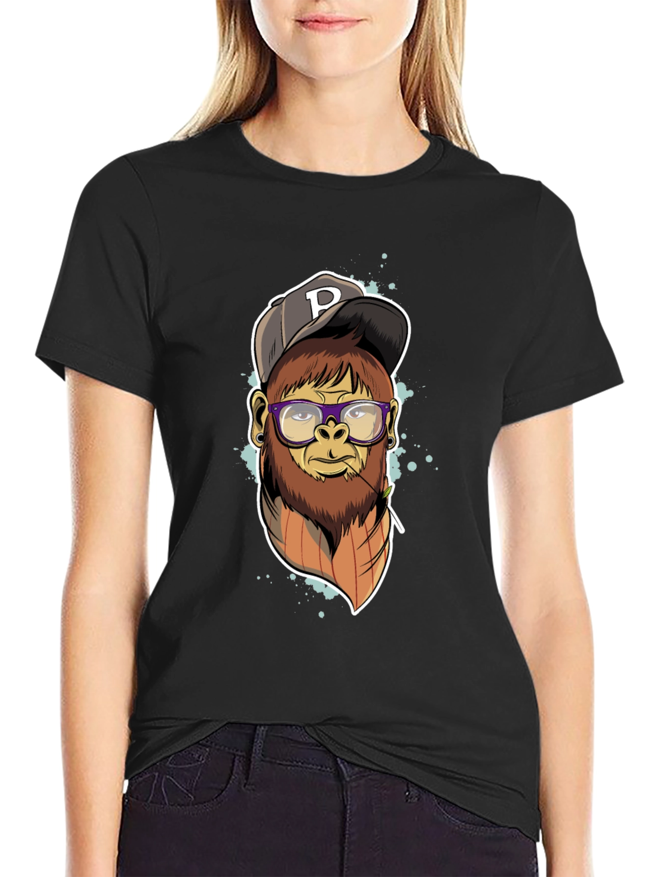 Hipster Ape Graphic Tee - Cool Black T-Shirt