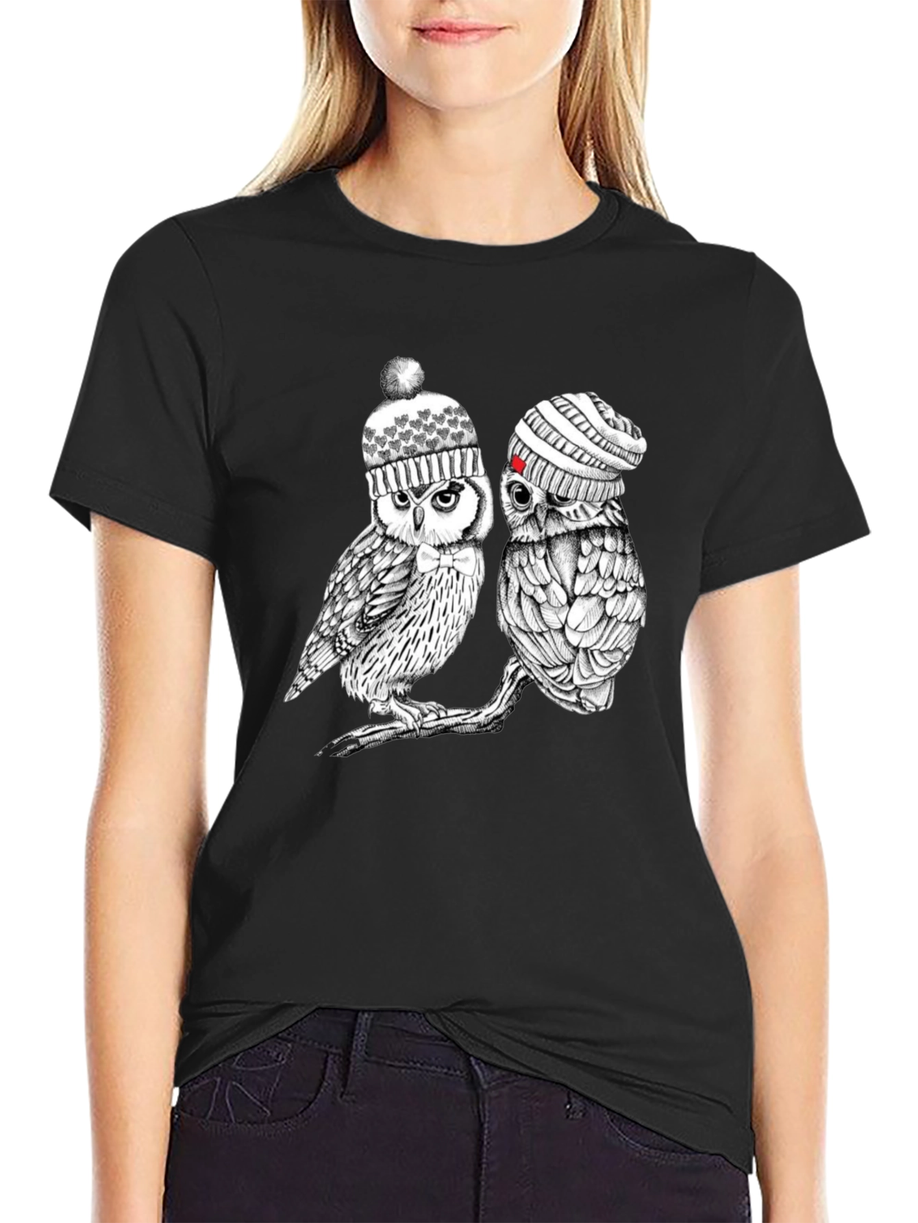 Owl Beanie Graphic Tee - Cozy Winter Style